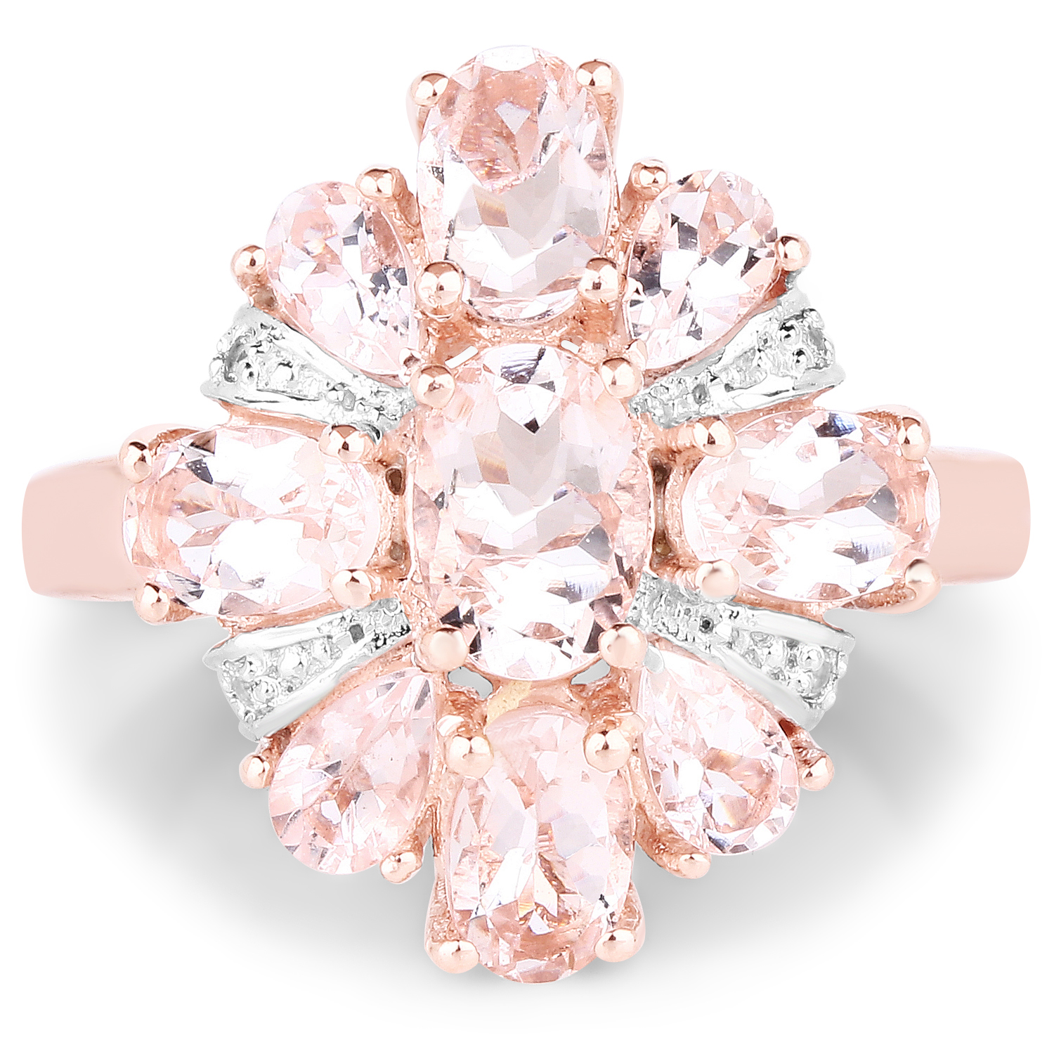 14K Rose Gold Plated 3.28 Carat Genuine Morganite and White Topaz .925 Sterling Silver Ring