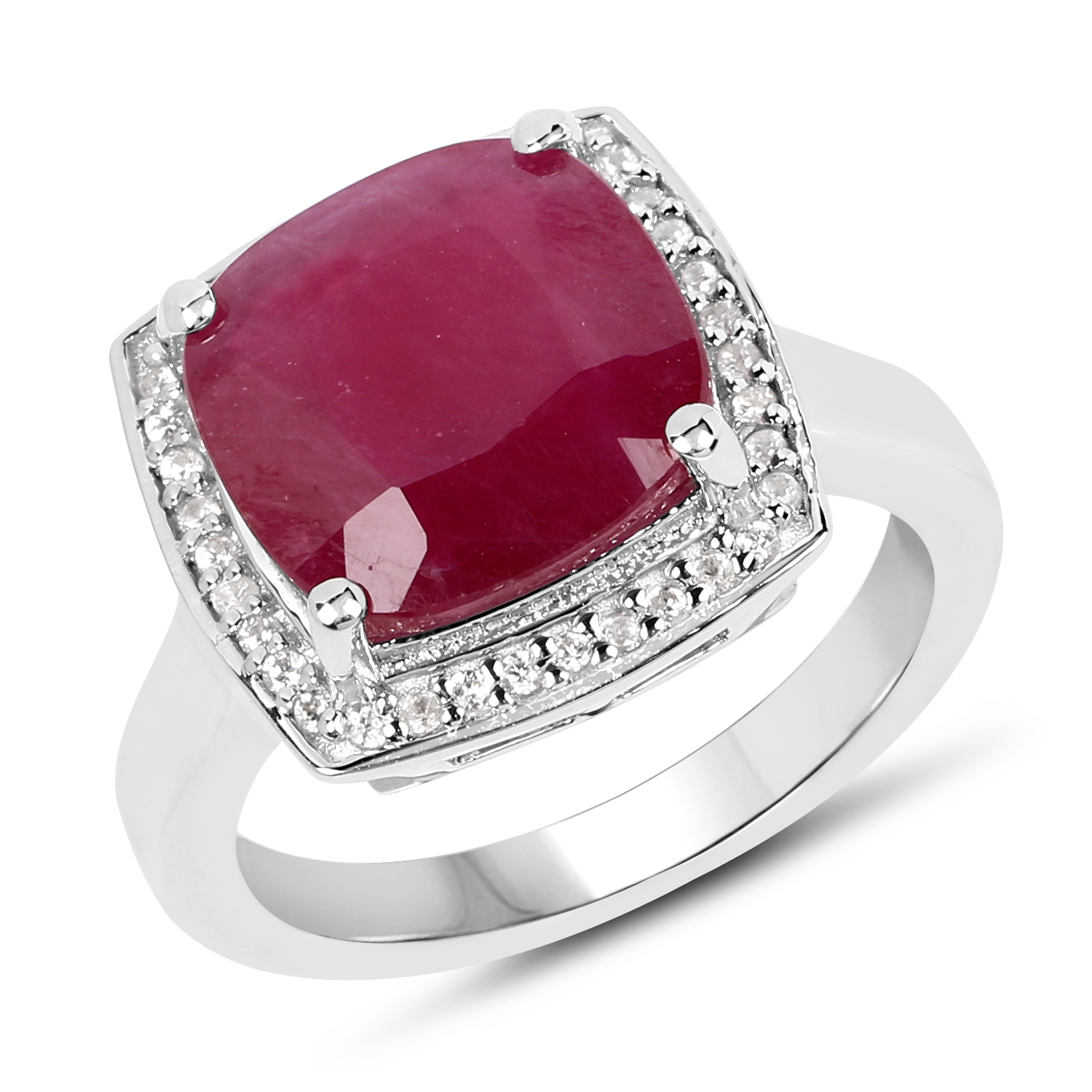 5.97 Carat Glass Filled Ruby And White Zircon .925 Sterling Silver Ring