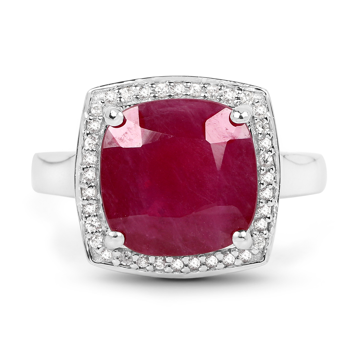 5.97 Carat Glass Filled Ruby And White Zircon .925 Sterling Silver Ring