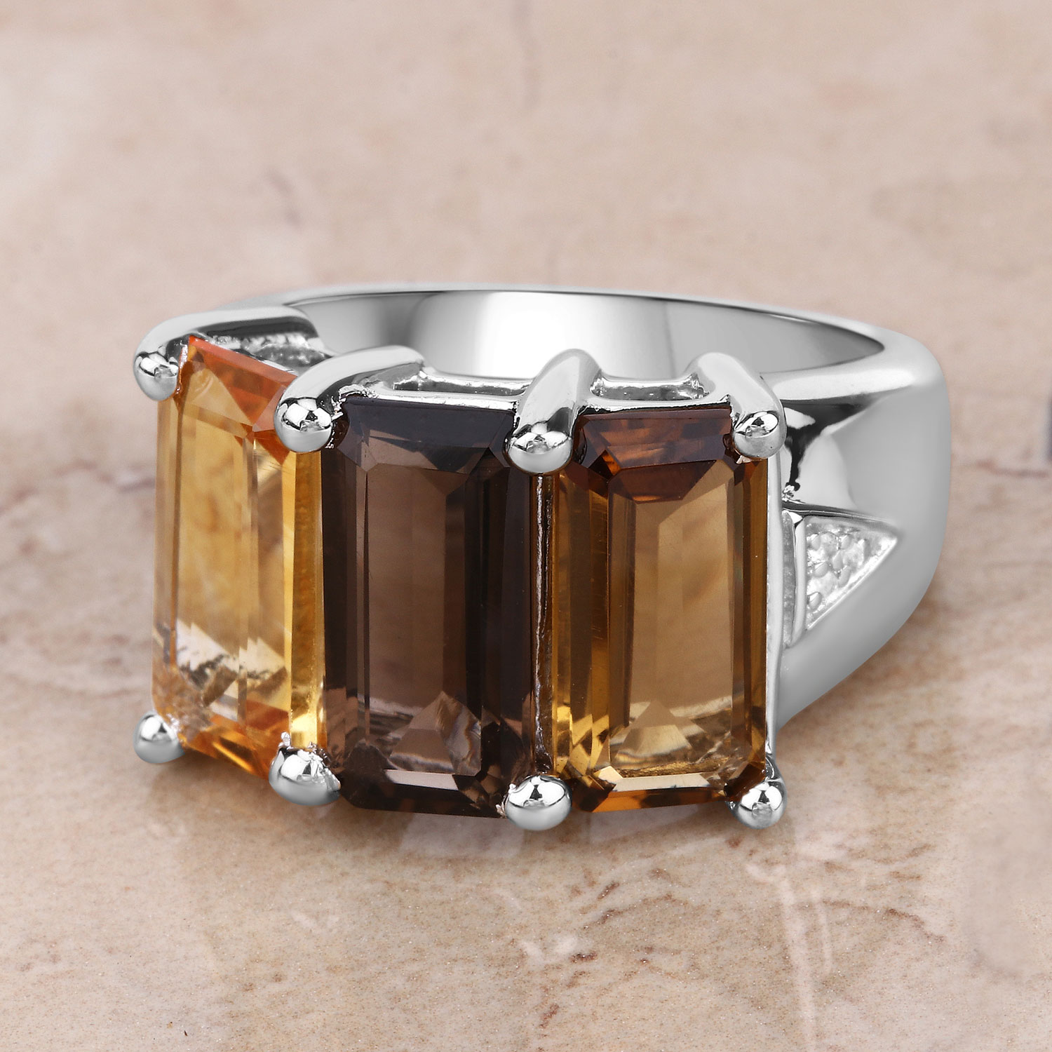 8.17 Carat Genuine Multi Stones .925 Sterling Silver Ring