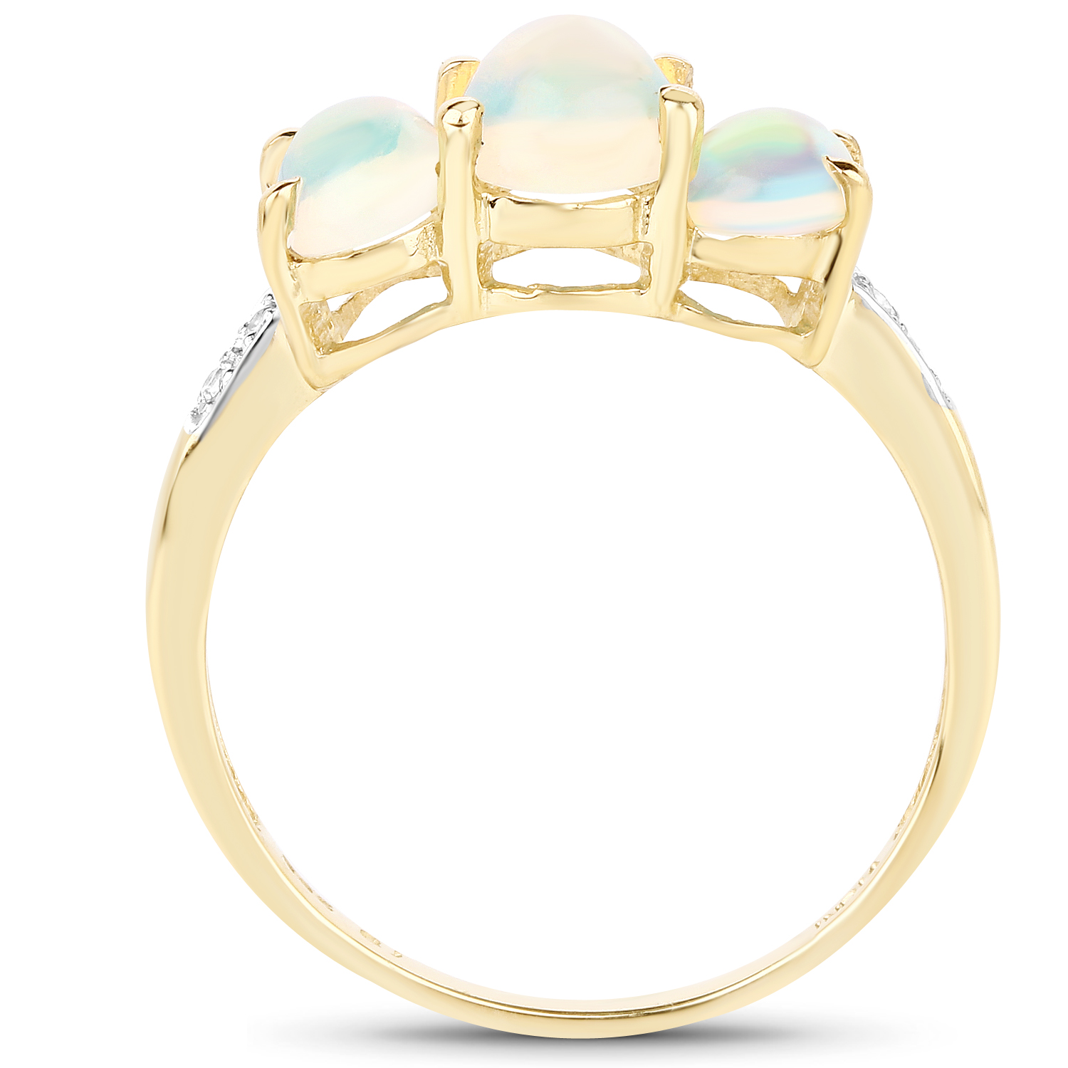 14K Yellow Gold Plated 1.85 Carat Genuine Ethiopian Opal and White Topaz .925 Sterling Silver Ring