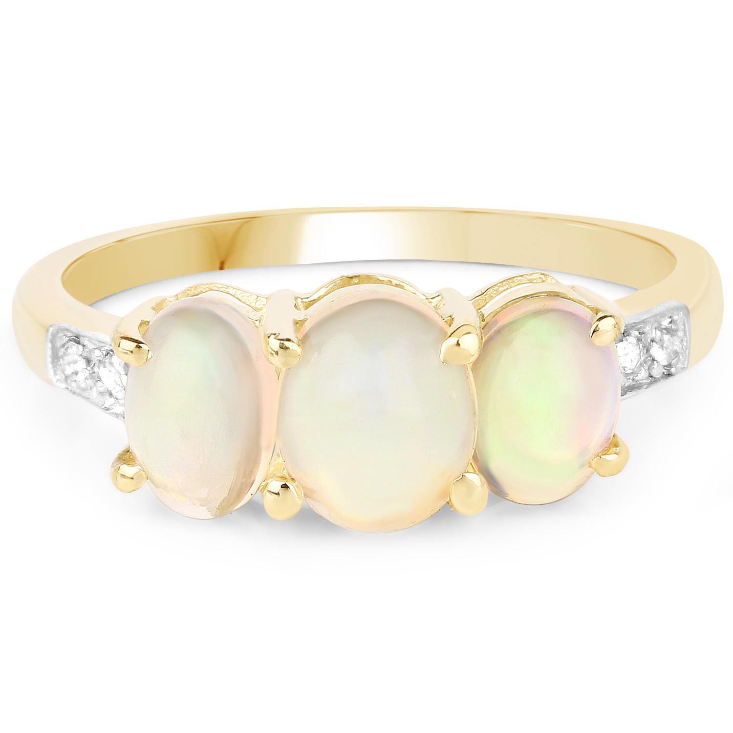 14K Yellow Gold Plated 1.85 Carat Genuine Ethiopian Opal and White Topaz .925 Sterling Silver Ring