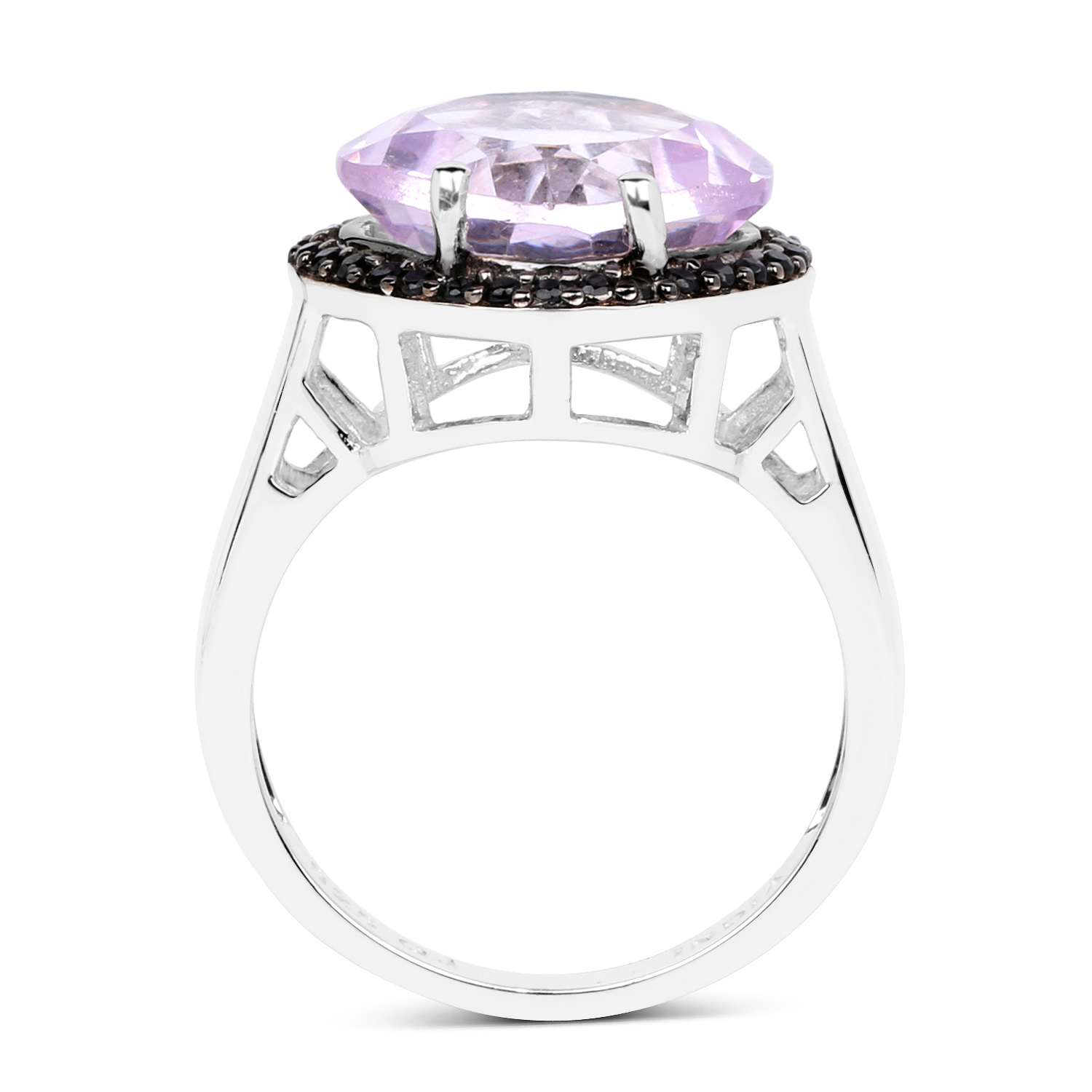 5.50 Carat Genuine Pink Amethyst & Black Spinel .925 Sterling Silver Ring