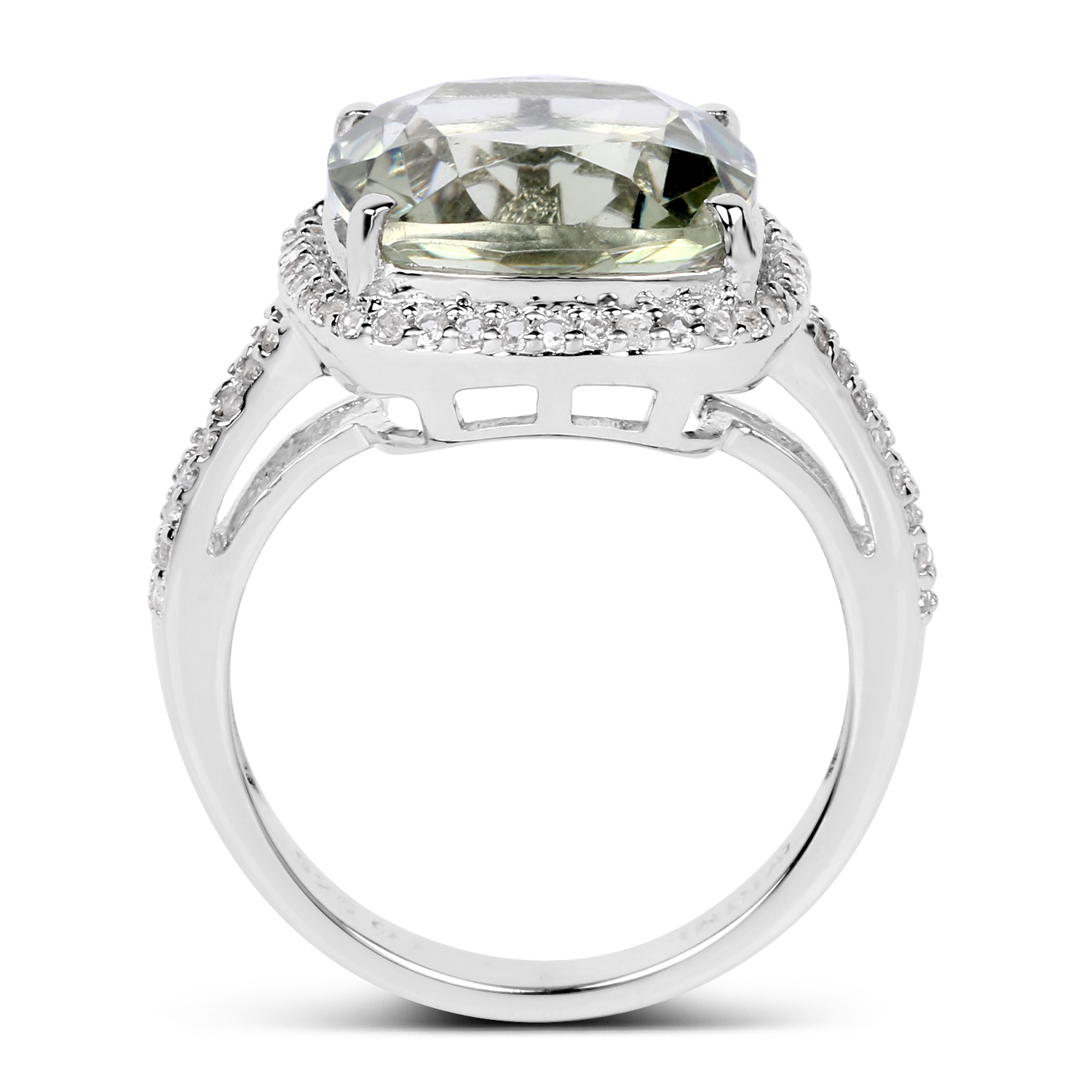 6.66 Carat Genuine Green Amethyst and White Topaz .925 Sterling Silver Ring