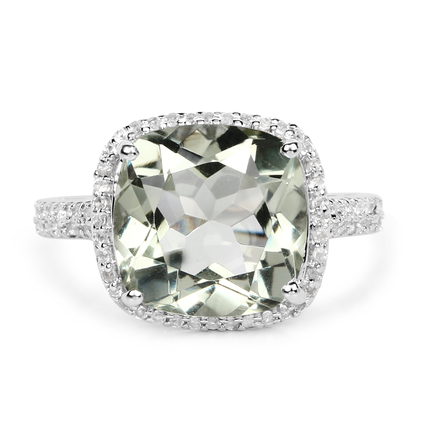 6.66 Carat Genuine Green Amethyst and White Topaz .925 Sterling Silver Ring