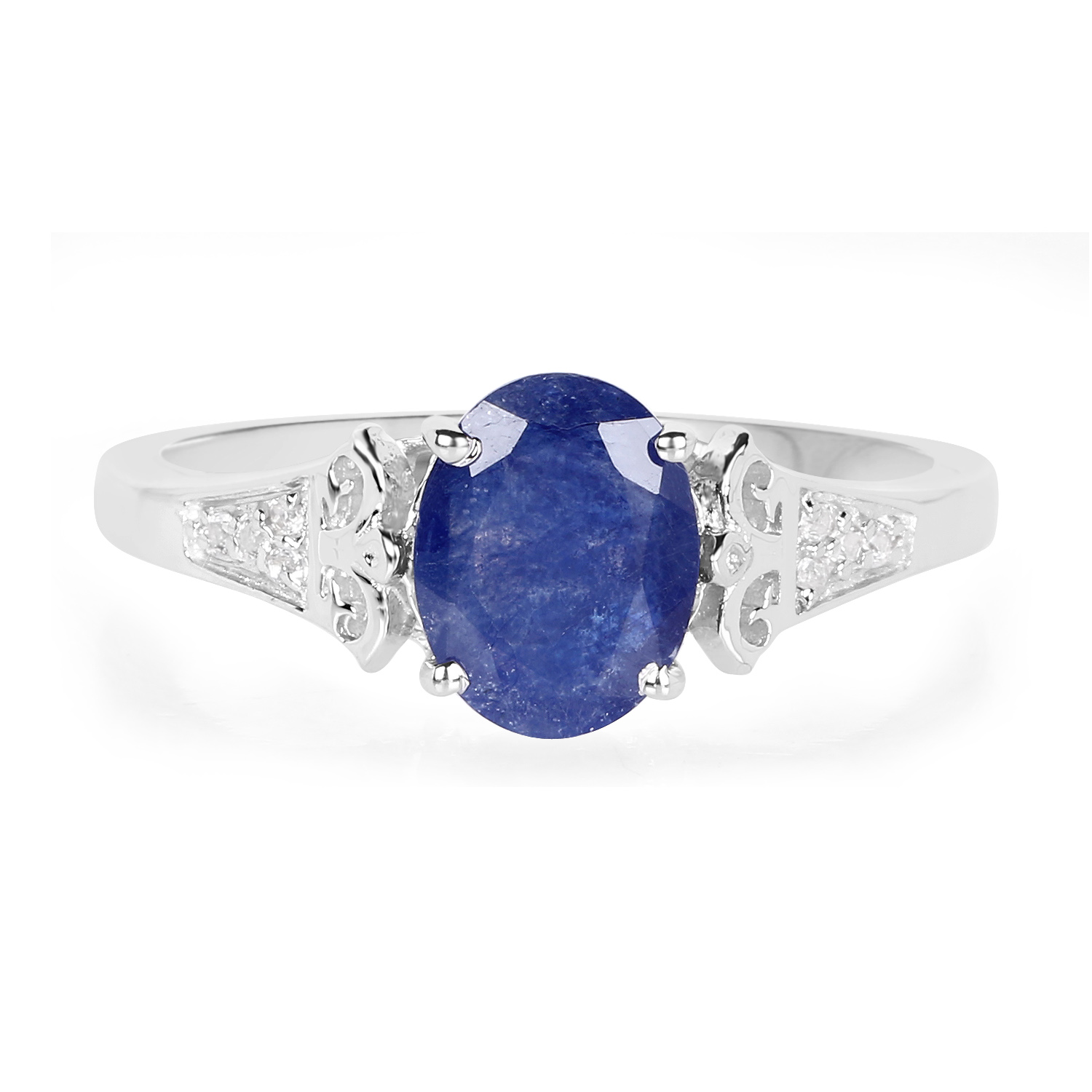 2.39 Carat Glass Filled Sapphire and White Topaz .925 Sterling Silver Ring