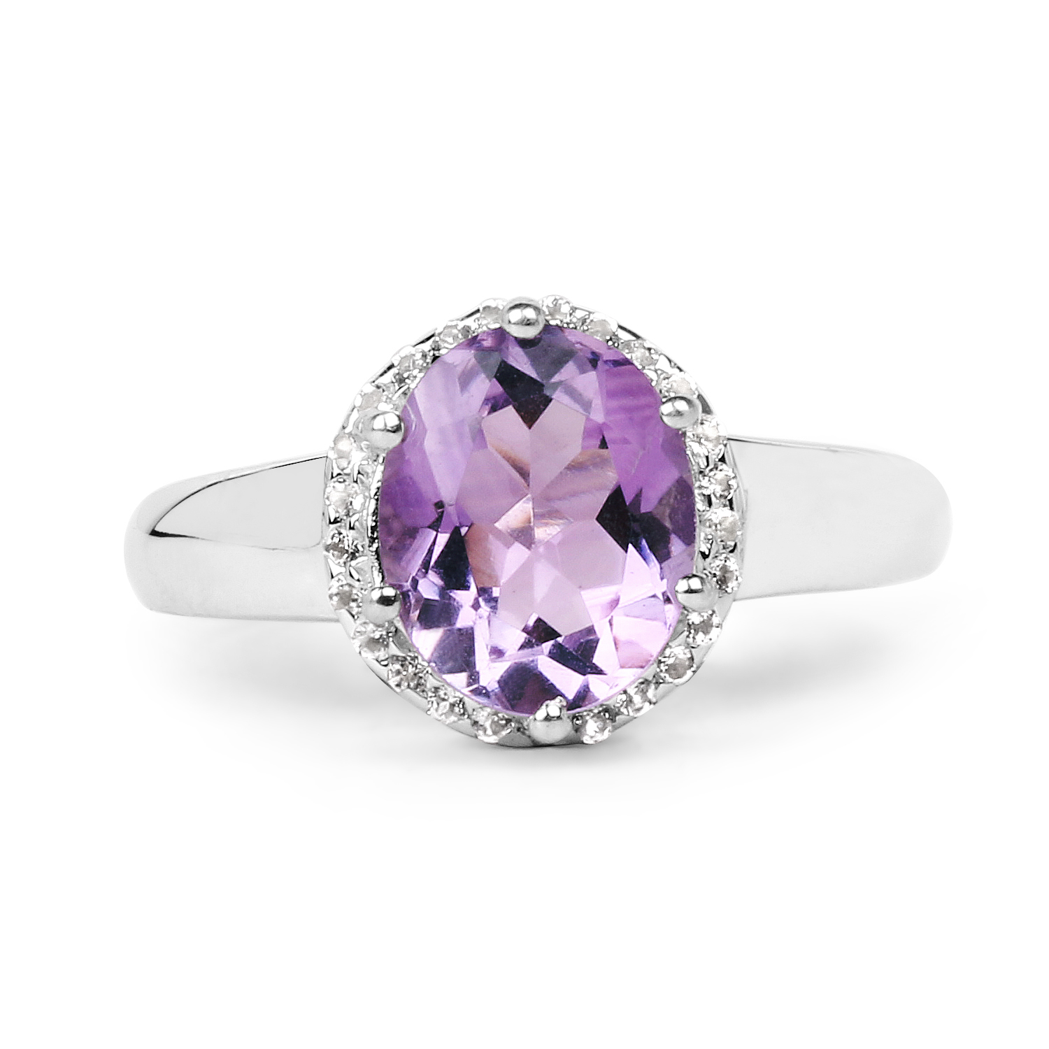 2.37 Carat Genuine Amethyst & White Topaz .925 Sterling Silver Ring