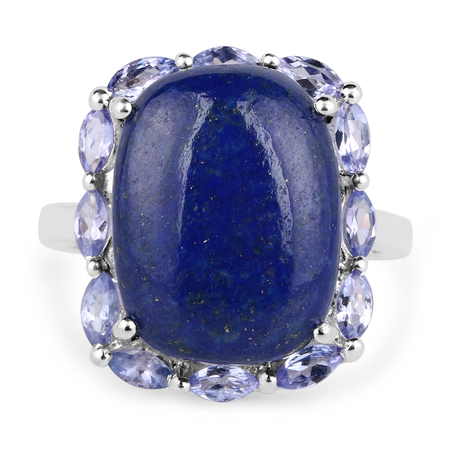 10.56 Carat Genuine Lapis and Tanzanite .925 Sterling Silver Ring