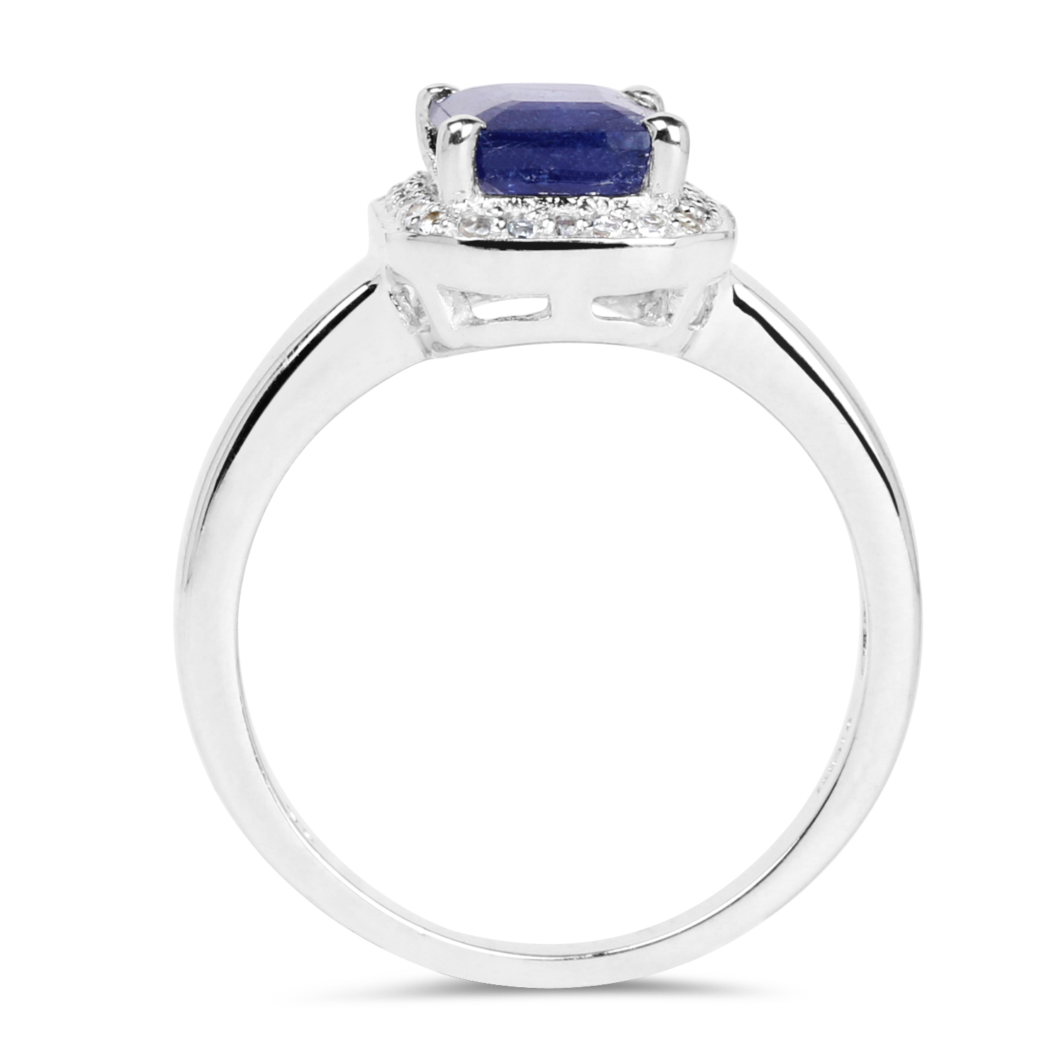 2.63 Carat Genuine Glass Filled Sapphire & White Topaz .925 Sterling Silver Ring
