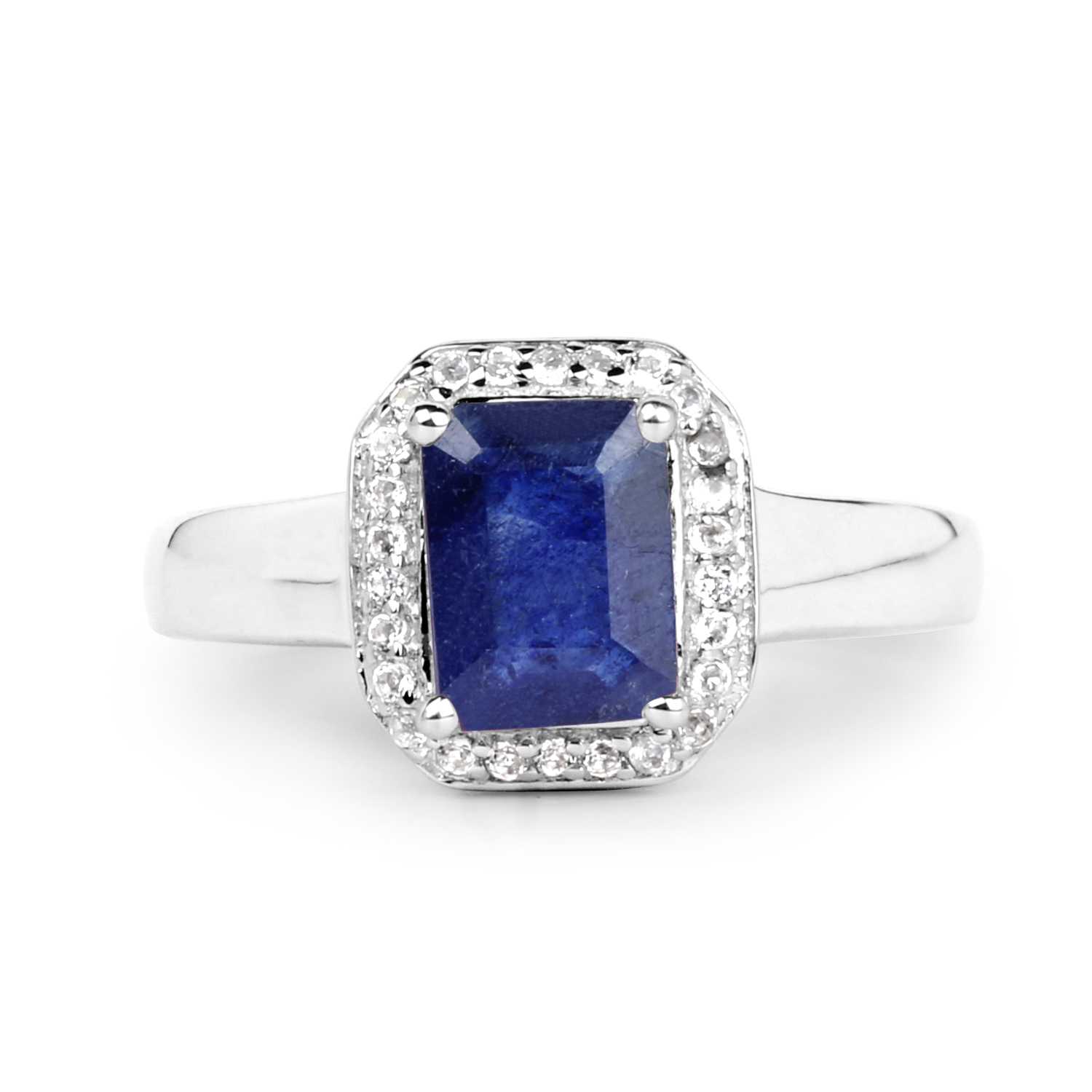 2.63 Carat Genuine Glass Filled Sapphire & White Topaz .925 Sterling Silver Ring