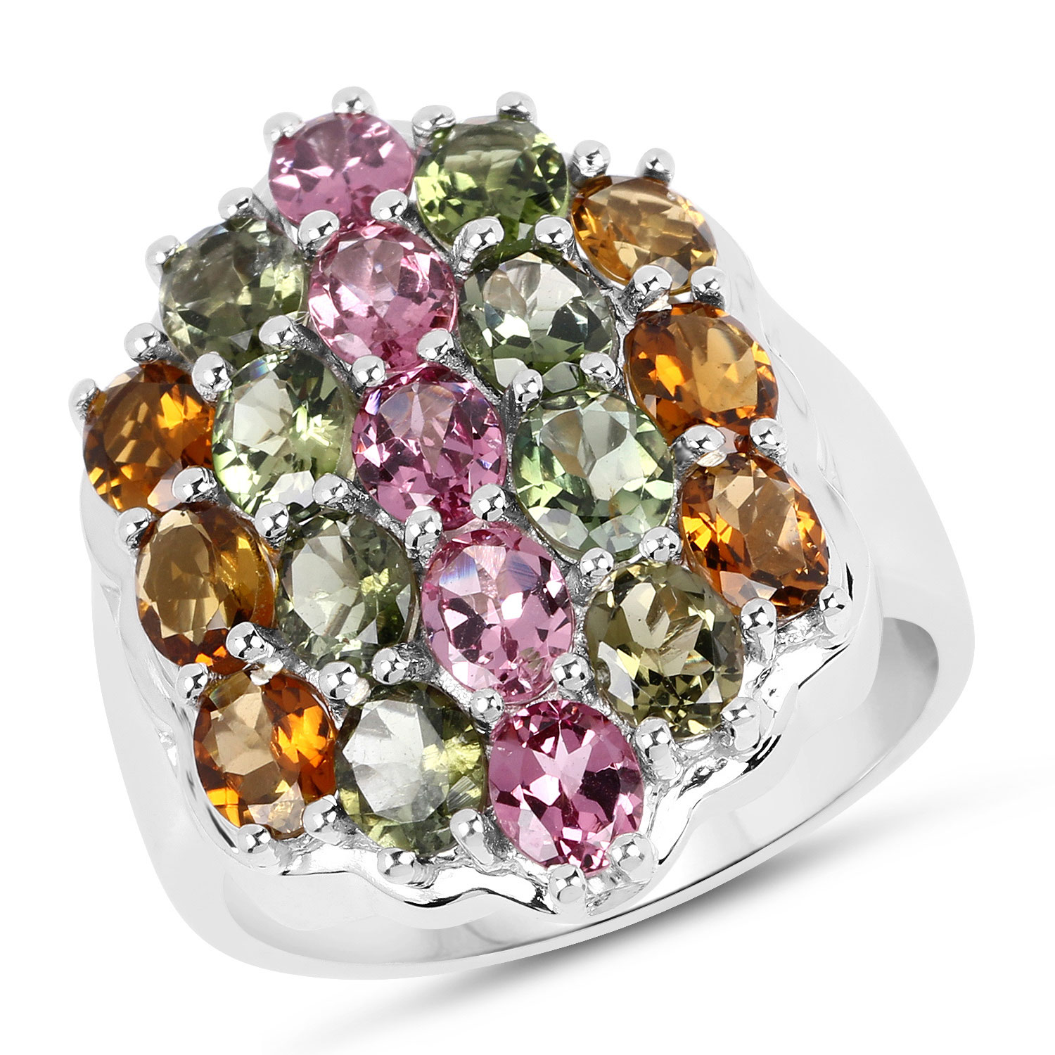 5.89 Carat Genuine Multi Tourmaline .925 Sterling Silver Ring