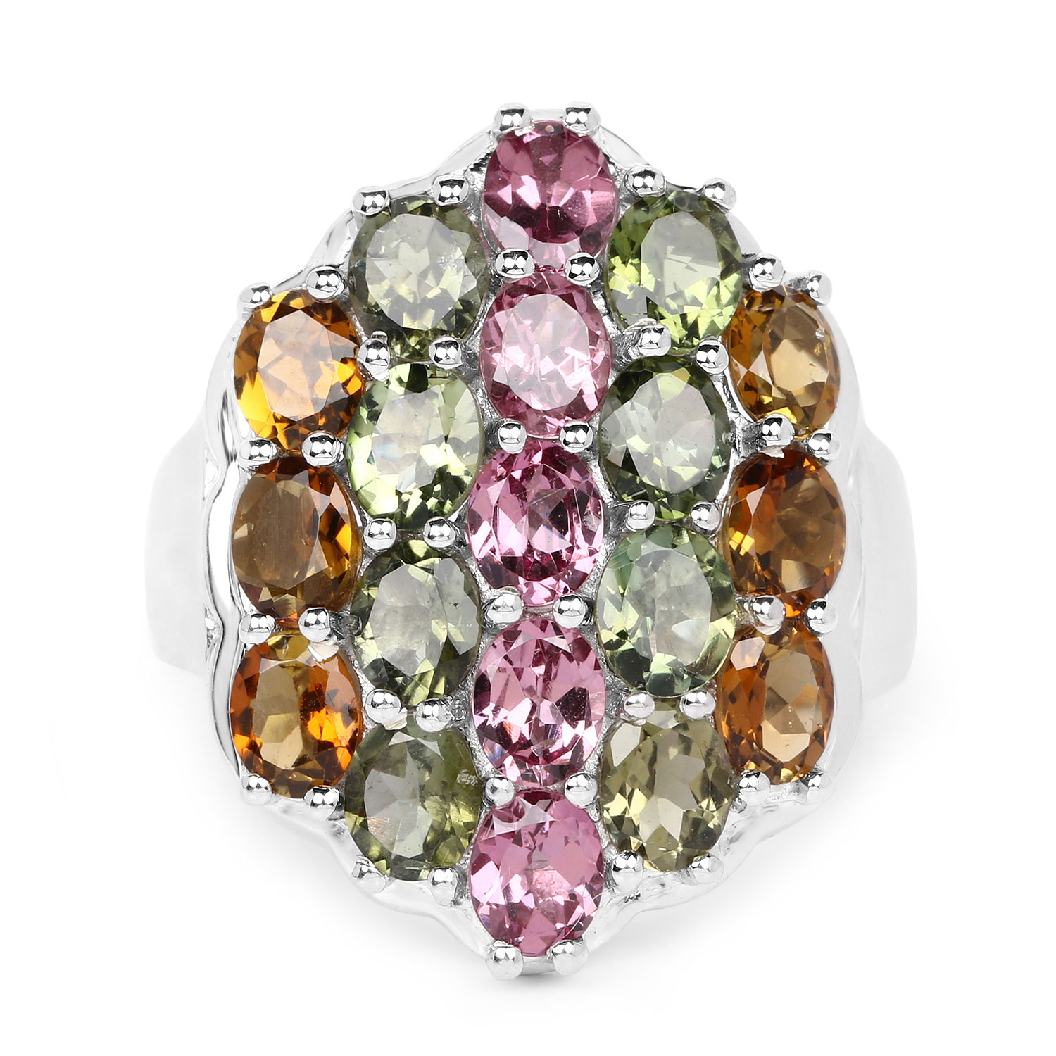 5.89 Carat Genuine Multi Tourmaline .925 Sterling Silver Ring