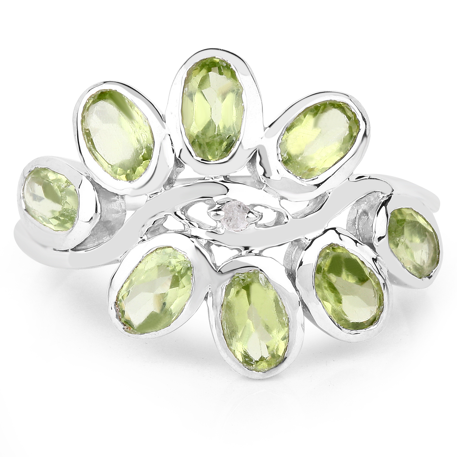 1.86 Carat Genuine Peridot and White Topaz .925 Sterling Silver Ring