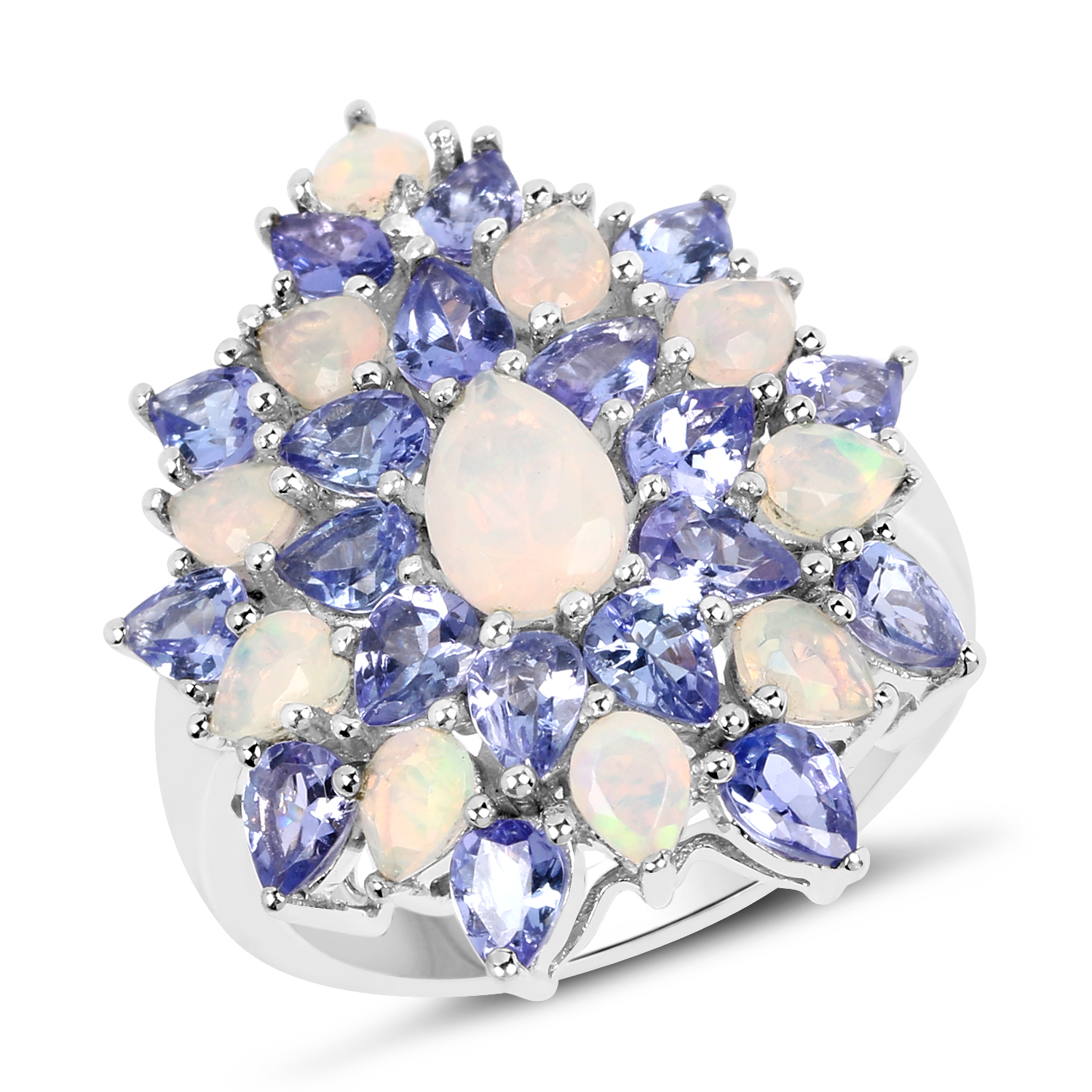 4.17 Carat Genuine Ethiopian Opal And Tanzanite .925 Sterling Silver Ring