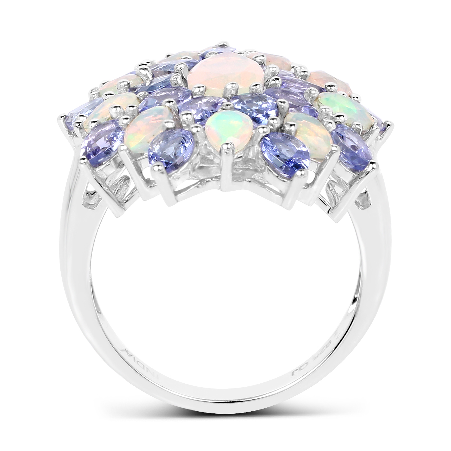 4.17 Carat Genuine Ethiopian Opal And Tanzanite .925 Sterling Silver Ring