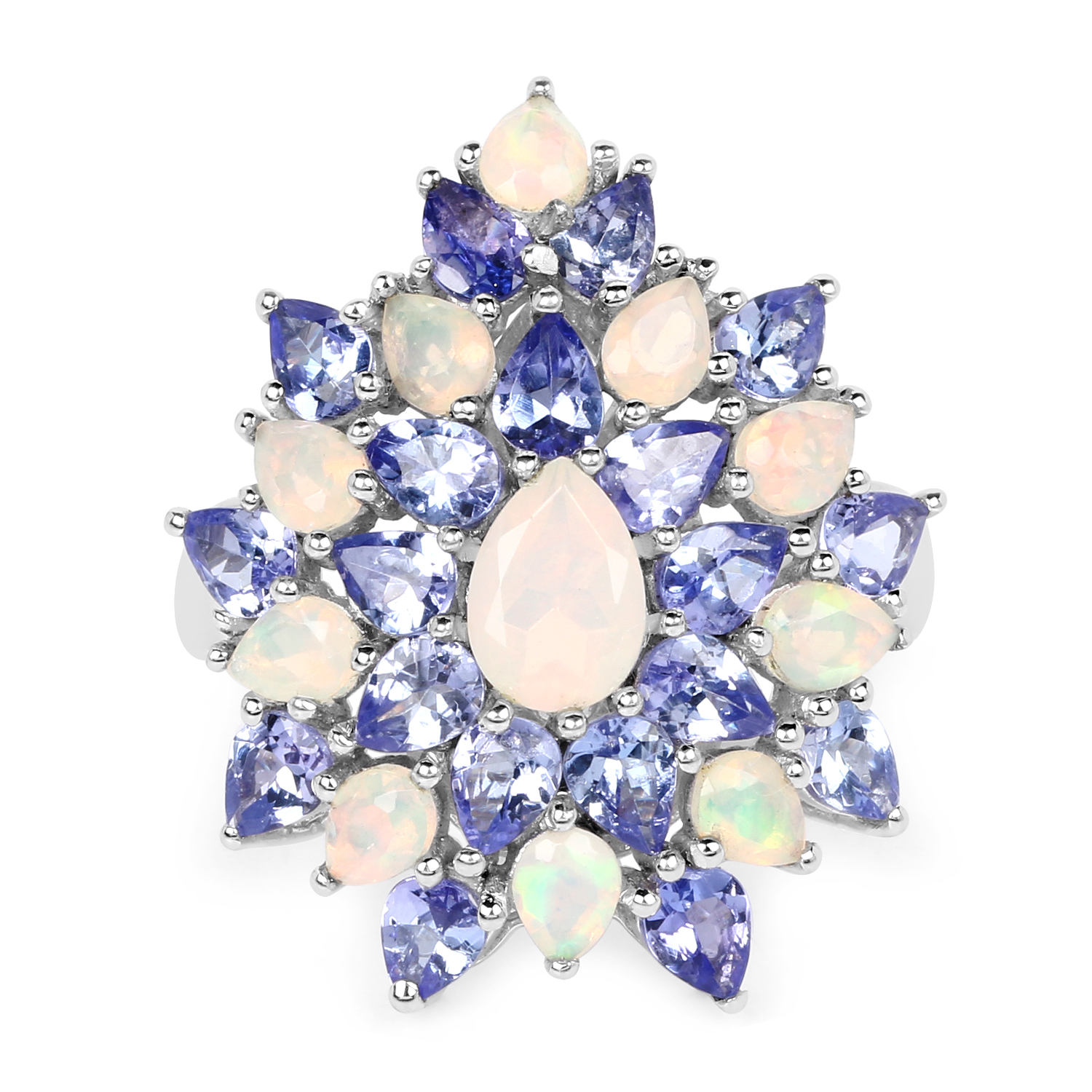 4.17 Carat Genuine Ethiopian Opal And Tanzanite .925 Sterling Silver Ring
