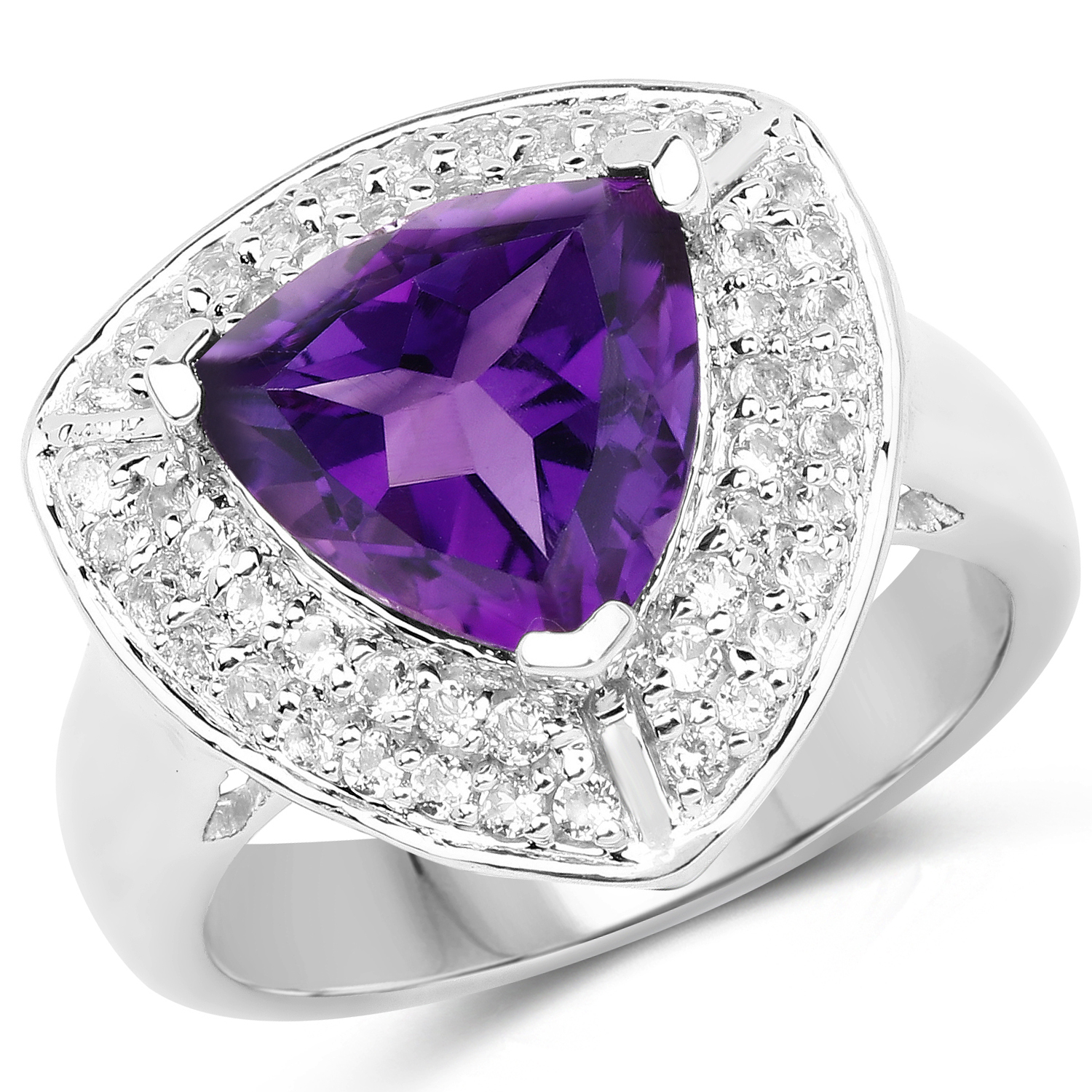 3.47 Carat Genuine Amethyst and White Topaz .925 Sterling Silver Ring