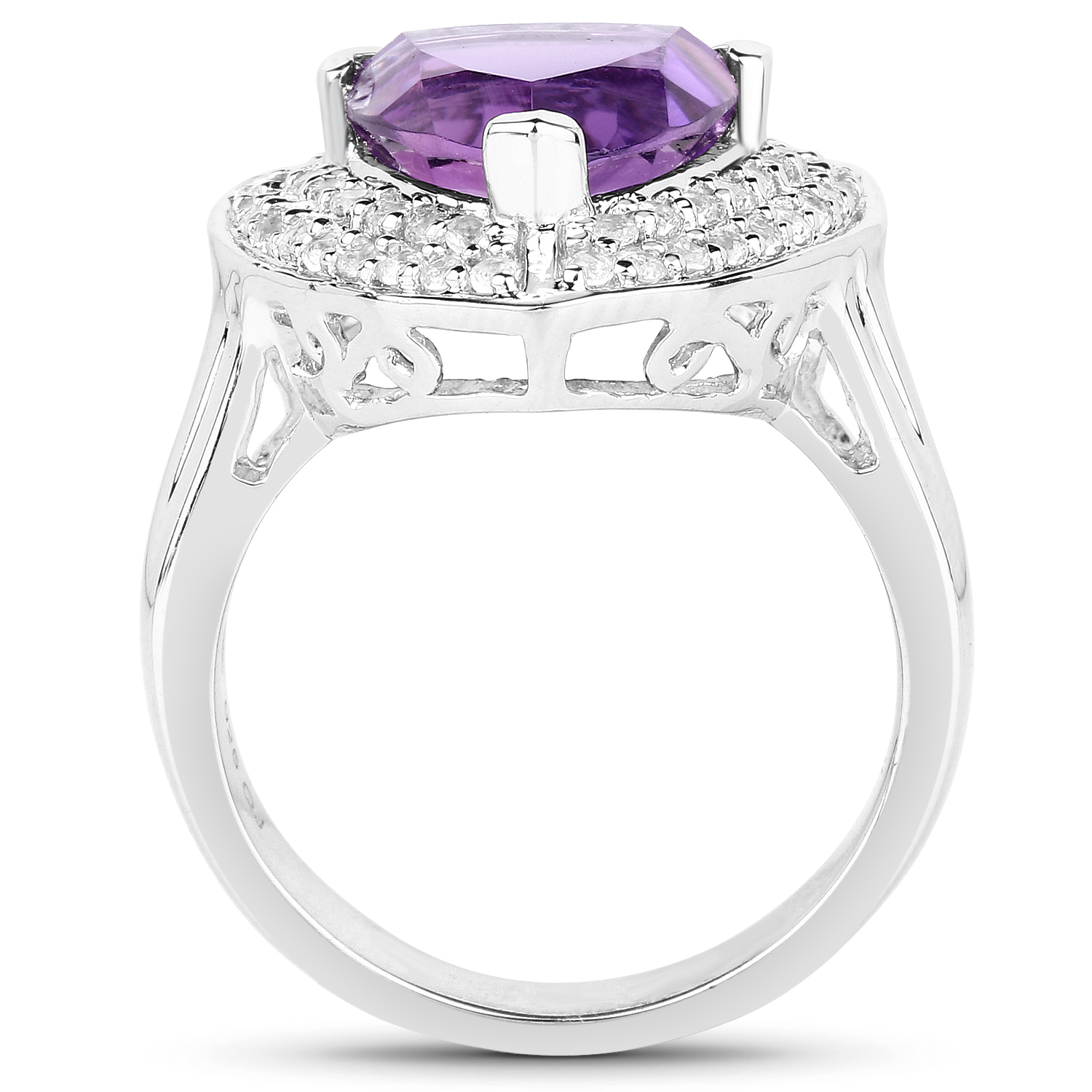 3.47 Carat Genuine Amethyst and White Topaz .925 Sterling Silver Ring