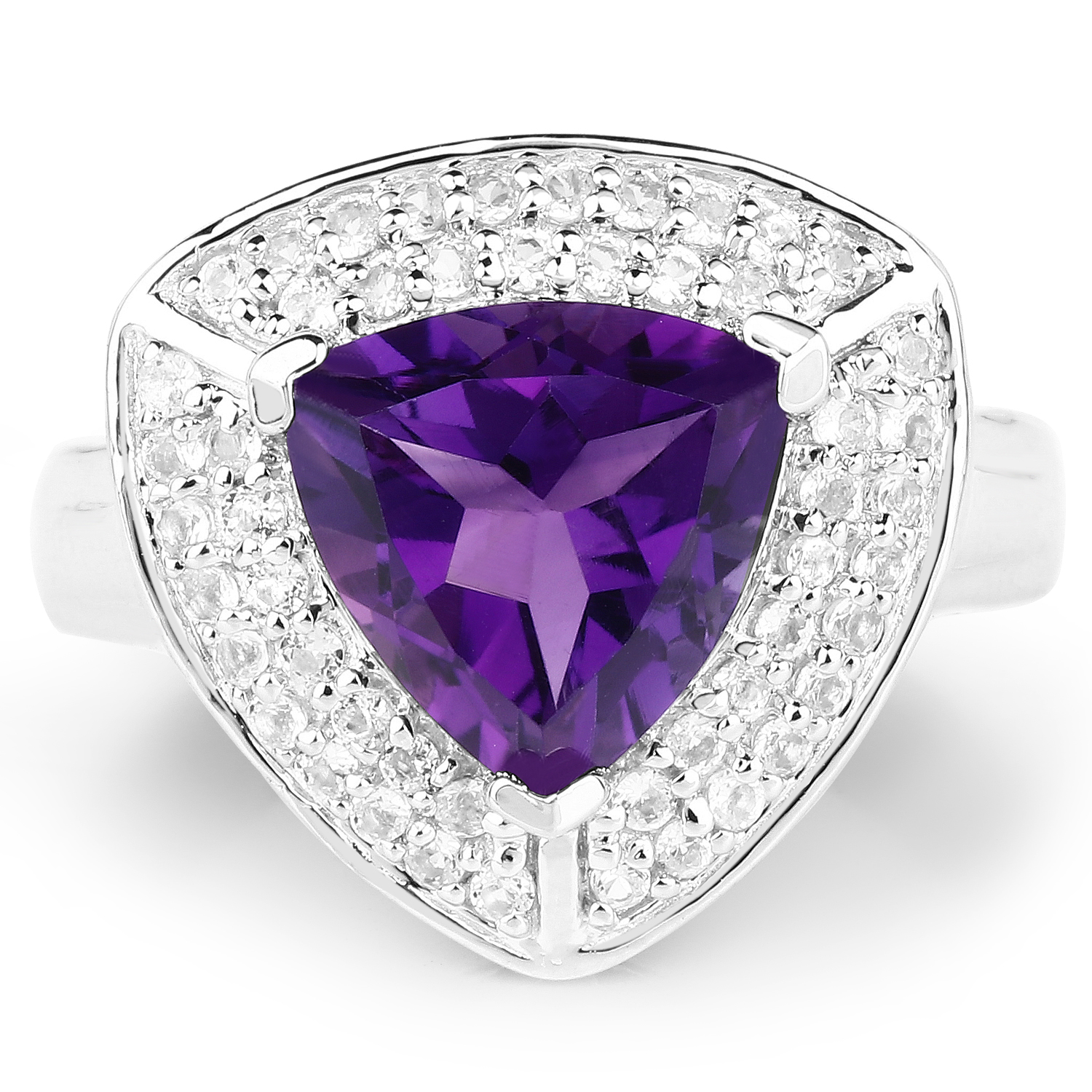 3.47 Carat Genuine Amethyst and White Topaz .925 Sterling Silver Ring