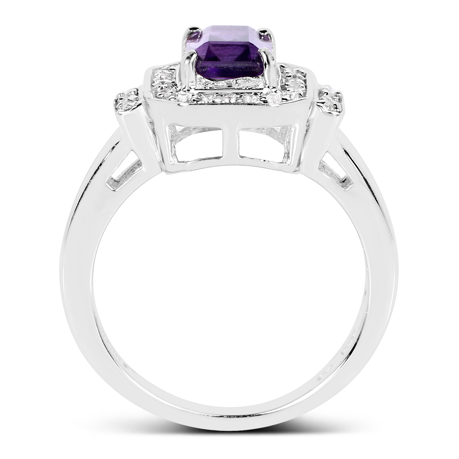 1.15 Carat Genuine Amethyst & White Topaz .925 Sterling Silver Ring
