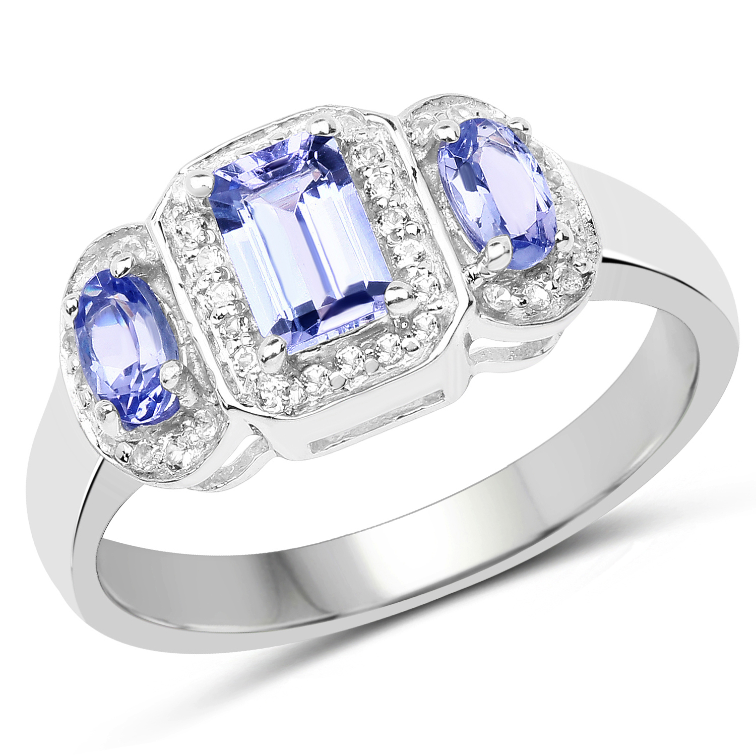 1.26 Carat Genuine Tanzanite and White Topaz .925 Sterling Silver Ring