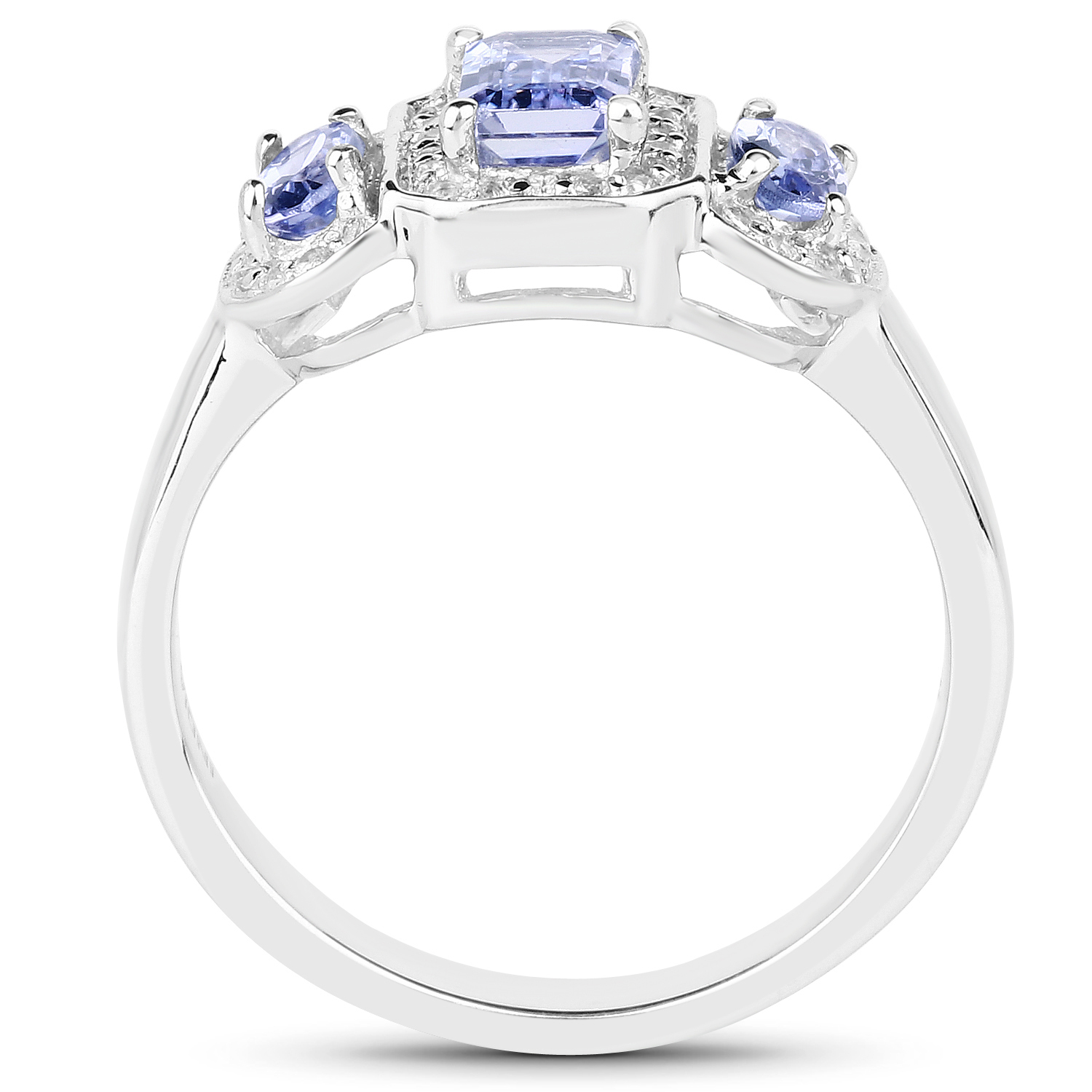 1.26 Carat Genuine Tanzanite and White Topaz .925 Sterling Silver Ring