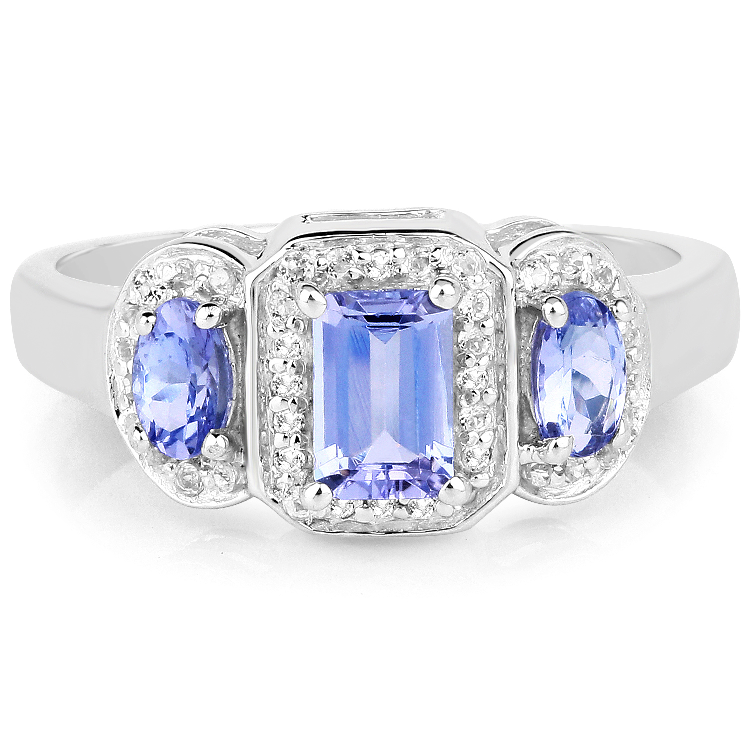 1.26 Carat Genuine Tanzanite and White Topaz .925 Sterling Silver Ring