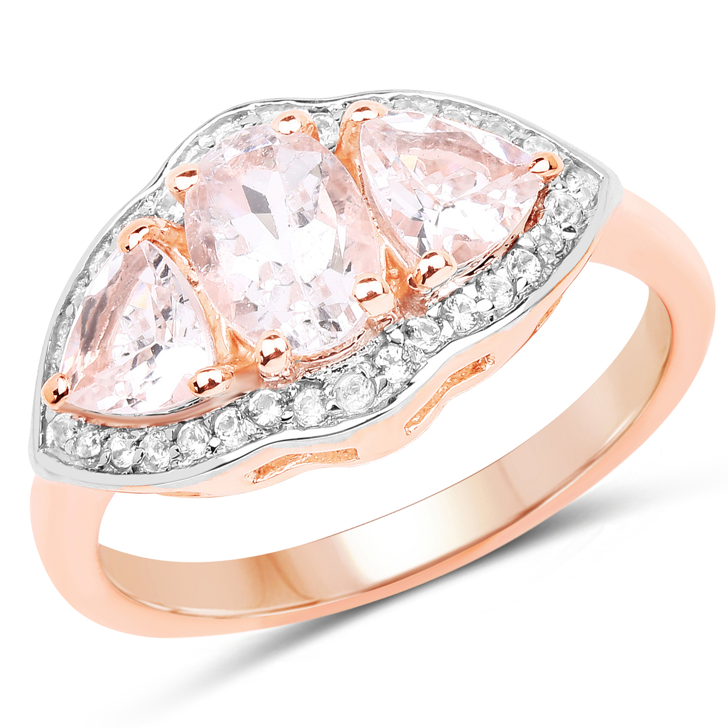 14K Rose Gold Plated 1.56 Carat Genuine Morganite & White Topaz .925 Sterling Silver Ring