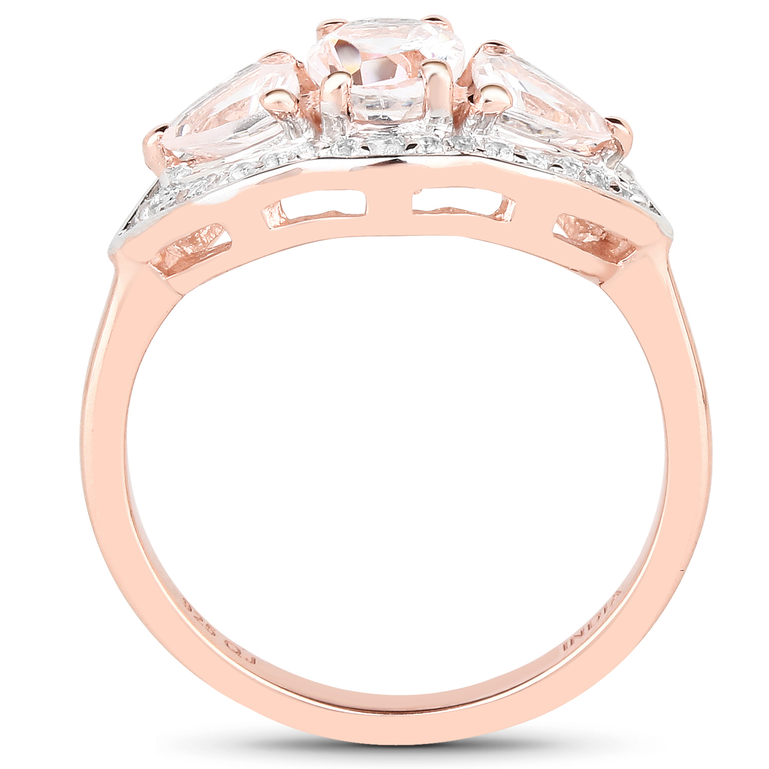 14K Rose Gold Plated 1.56 Carat Genuine Morganite & White Topaz .925 Sterling Silver Ring