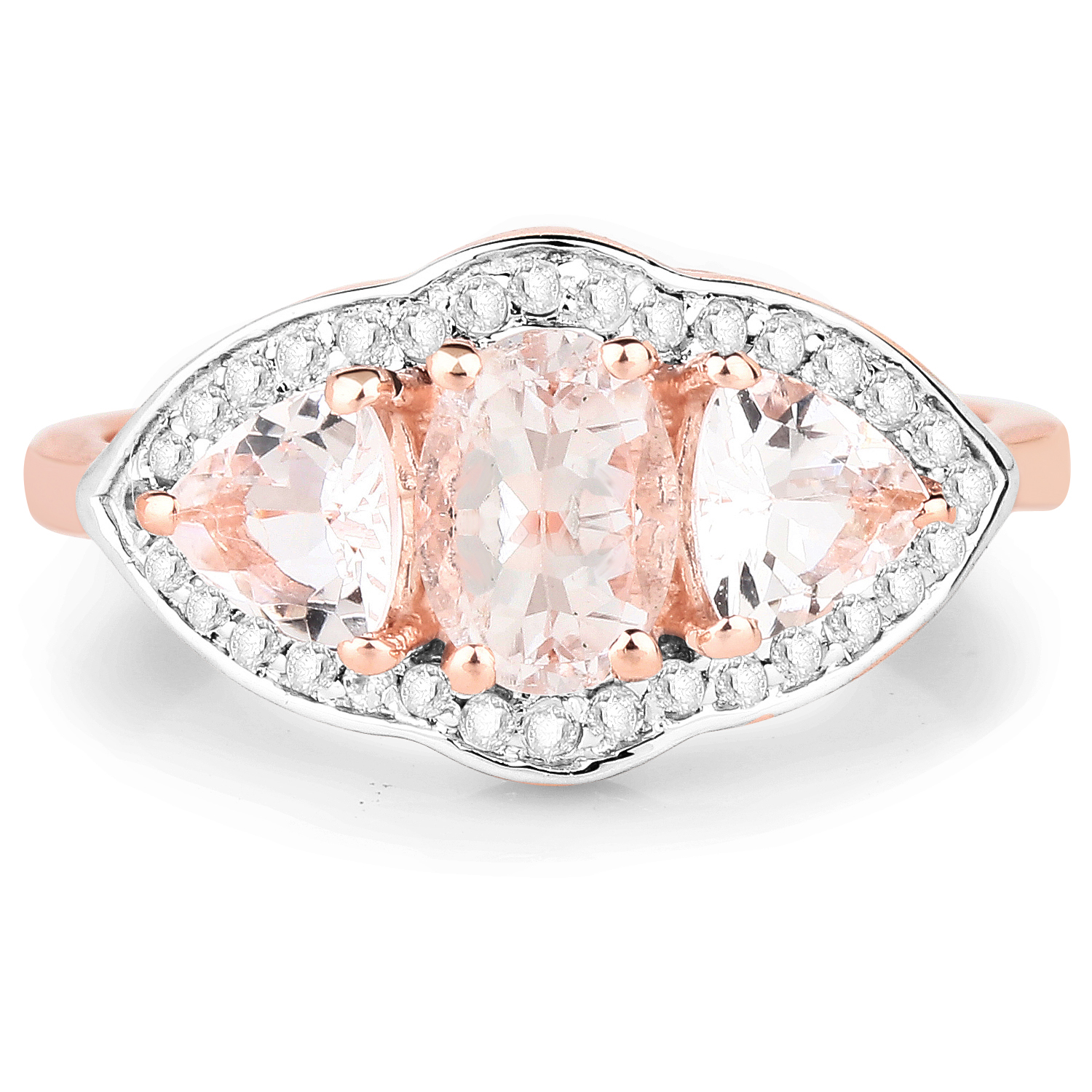 14K Rose Gold Plated 1.56 Carat Genuine Morganite & White Topaz .925 Sterling Silver Ring