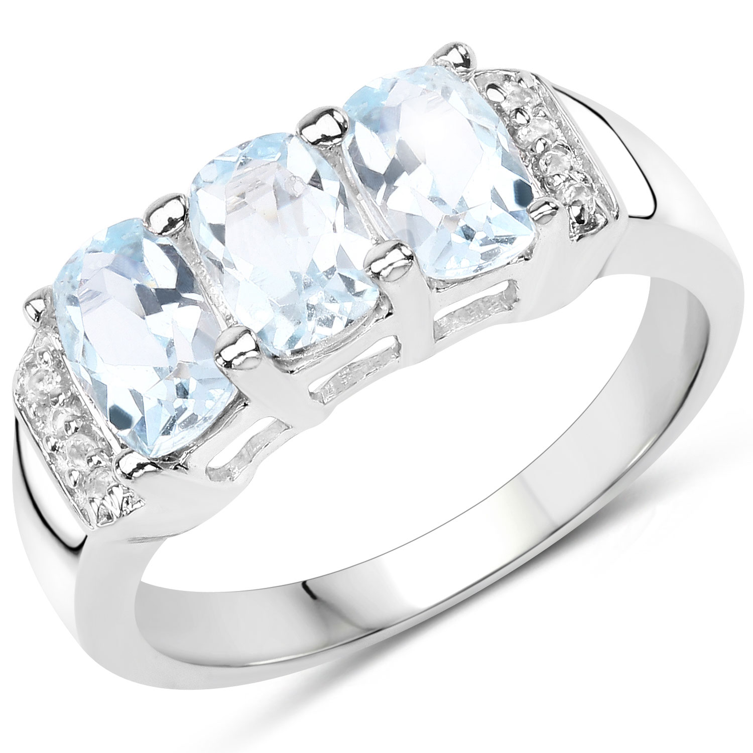 1.84 Carat Genuine Blue Topaz and White Topaz .925 Sterling Silver Ring