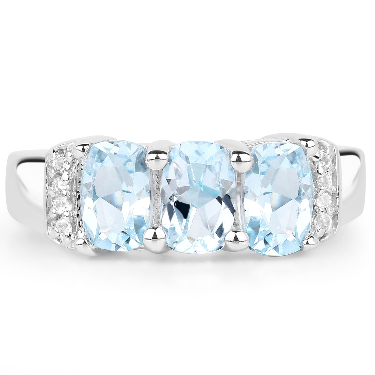 1.84 Carat Genuine Blue Topaz and White Topaz .925 Sterling Silver Ring