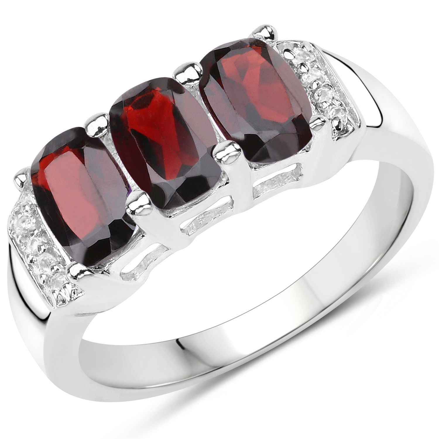 1.84 Carat Genuine Garnet & White Topaz .925 Sterling Silver Ring
