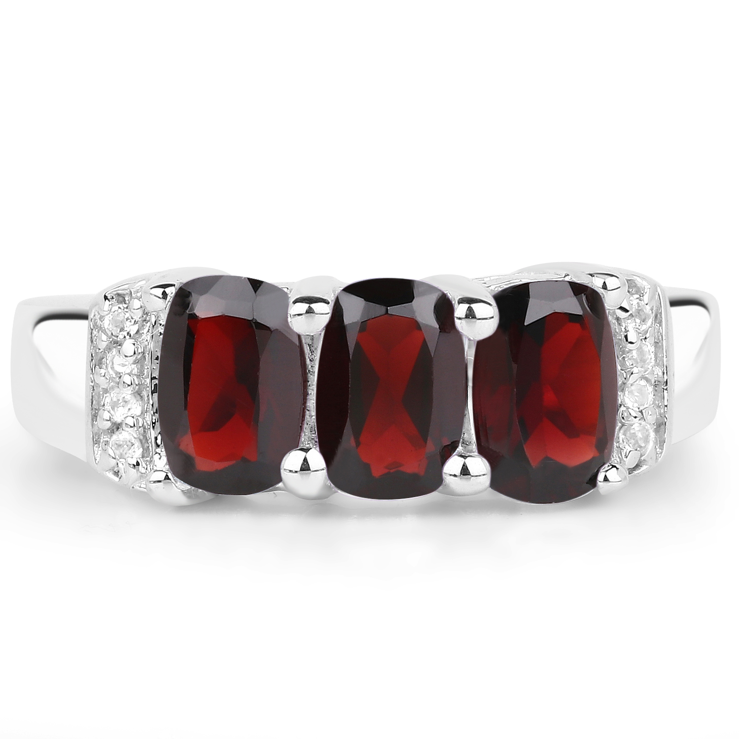 1.84 Carat Genuine Garnet & White Topaz .925 Sterling Silver Ring
