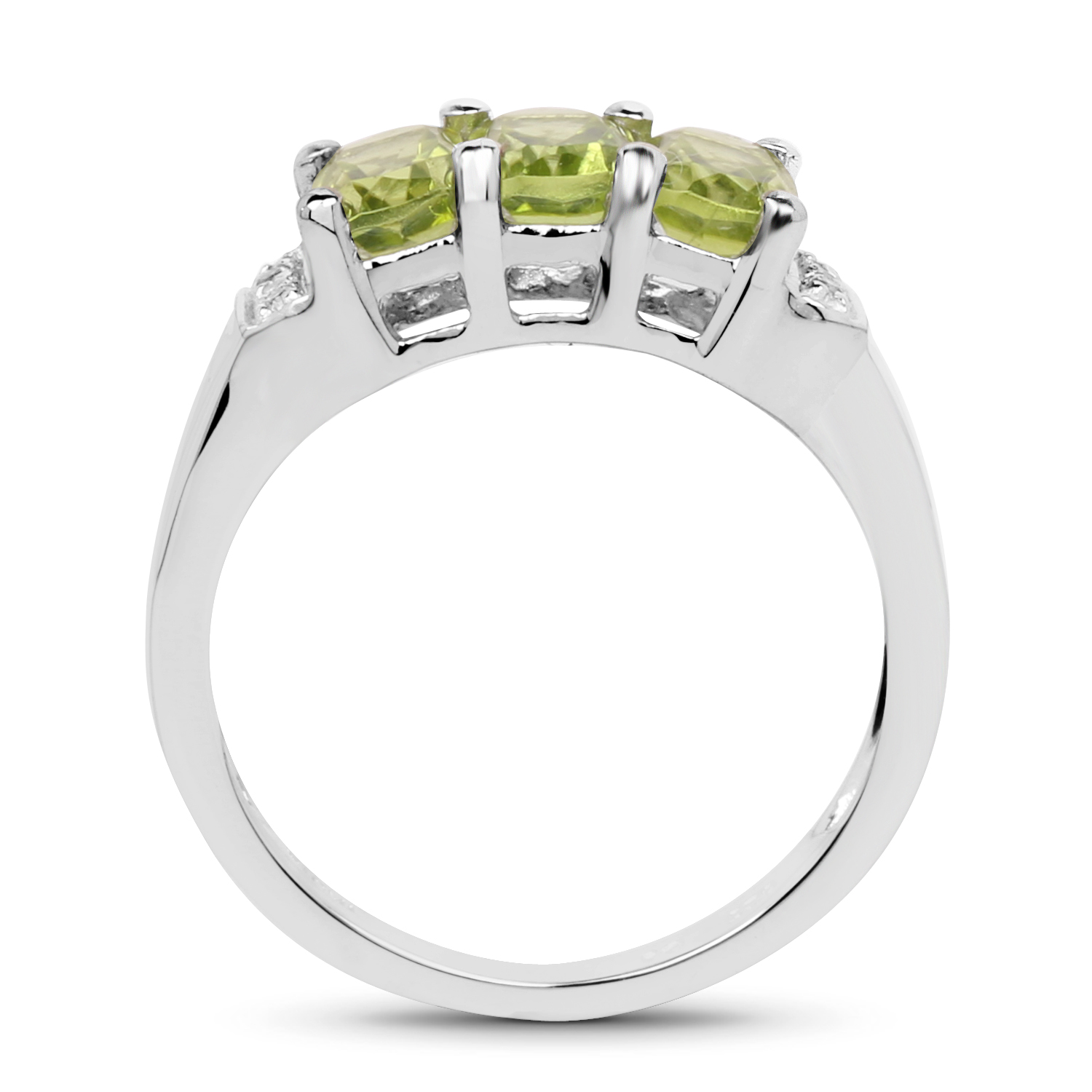 1.69 Carat Genuine Peridot and White Topaz .925 Sterling Silver Ring