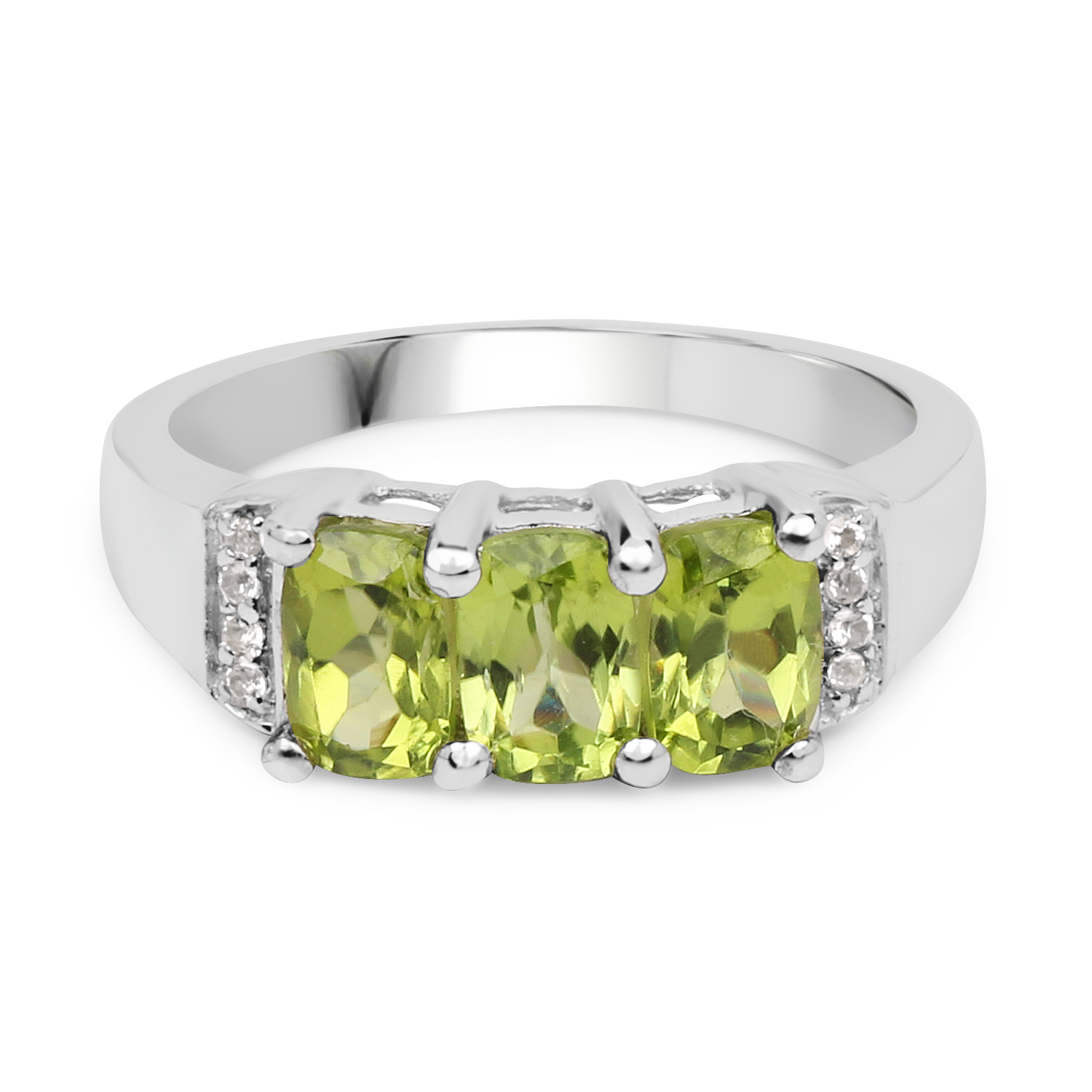 1.69 Carat Genuine Peridot and White Topaz .925 Sterling Silver Ring