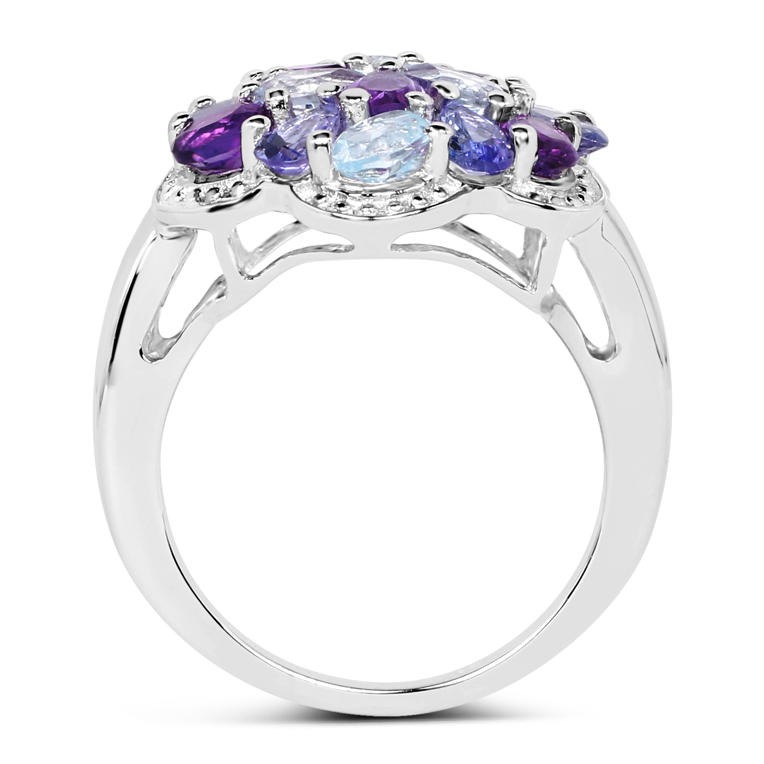 3.57 Carat Genuine Multi Stone .925 Sterling Silver Ring