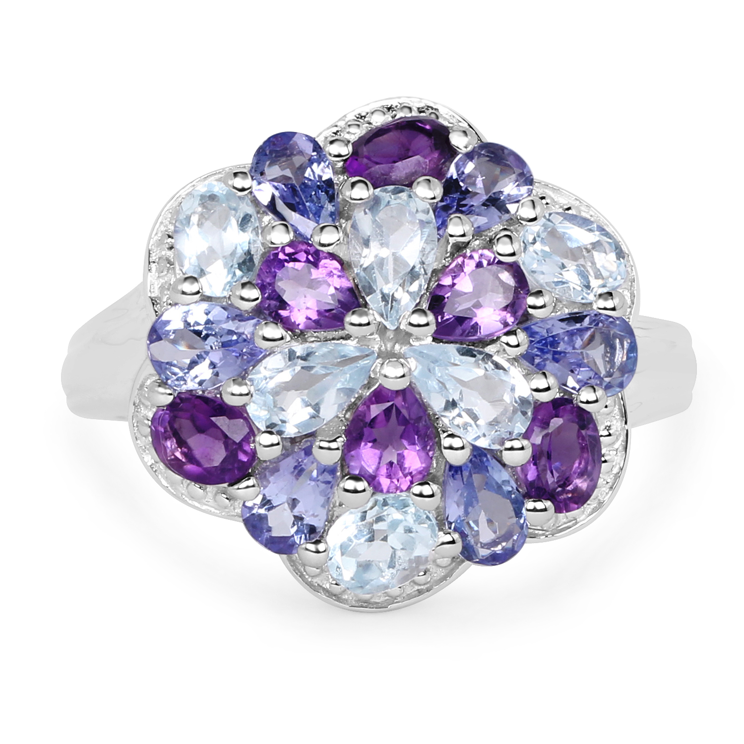 3.57 Carat Genuine Multi Stone .925 Sterling Silver Ring