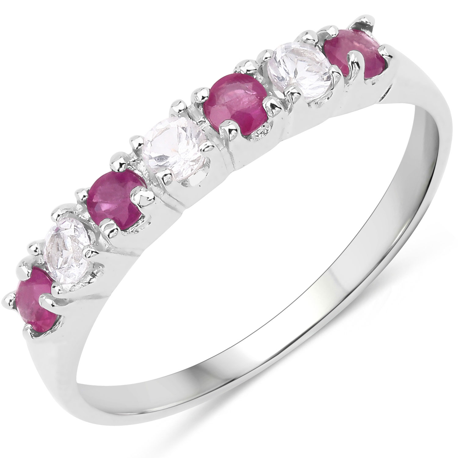 0.51 Carat Genuine Ruby and White Topaz .925 Sterling Silver Ring