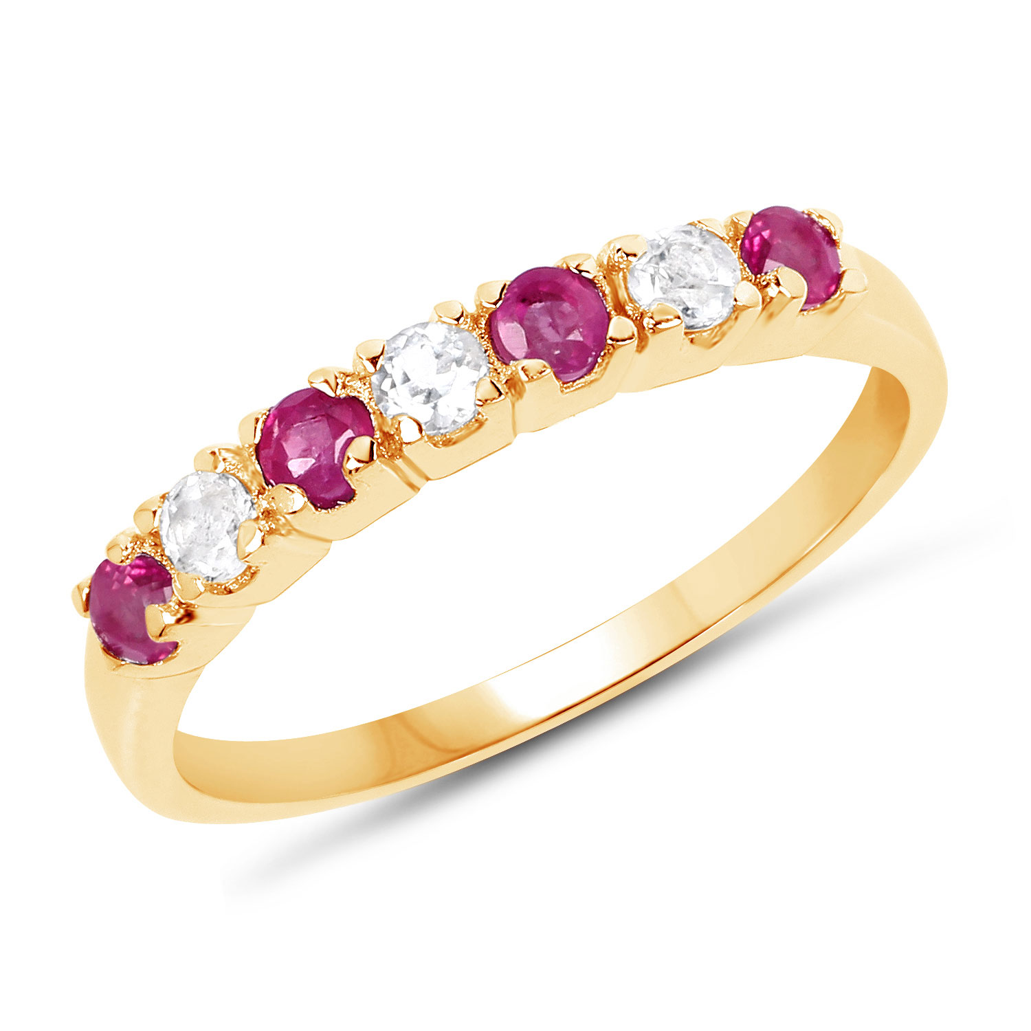 0.54 Carat Genuine Ruby and White Topaz .925 Sterling Silver Ring