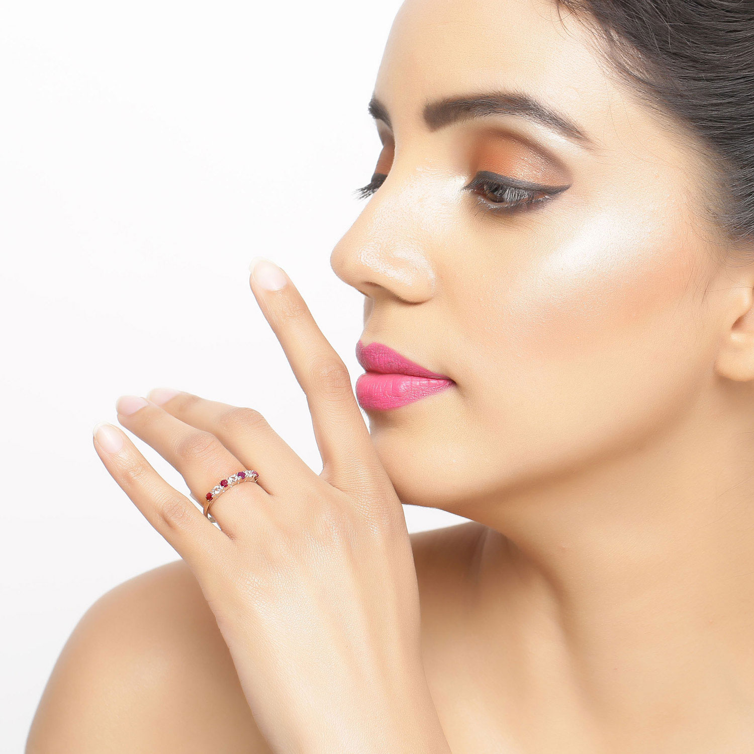 0.51 Carat Genuine Ruby and White Topaz .925 Sterling Silver Ring