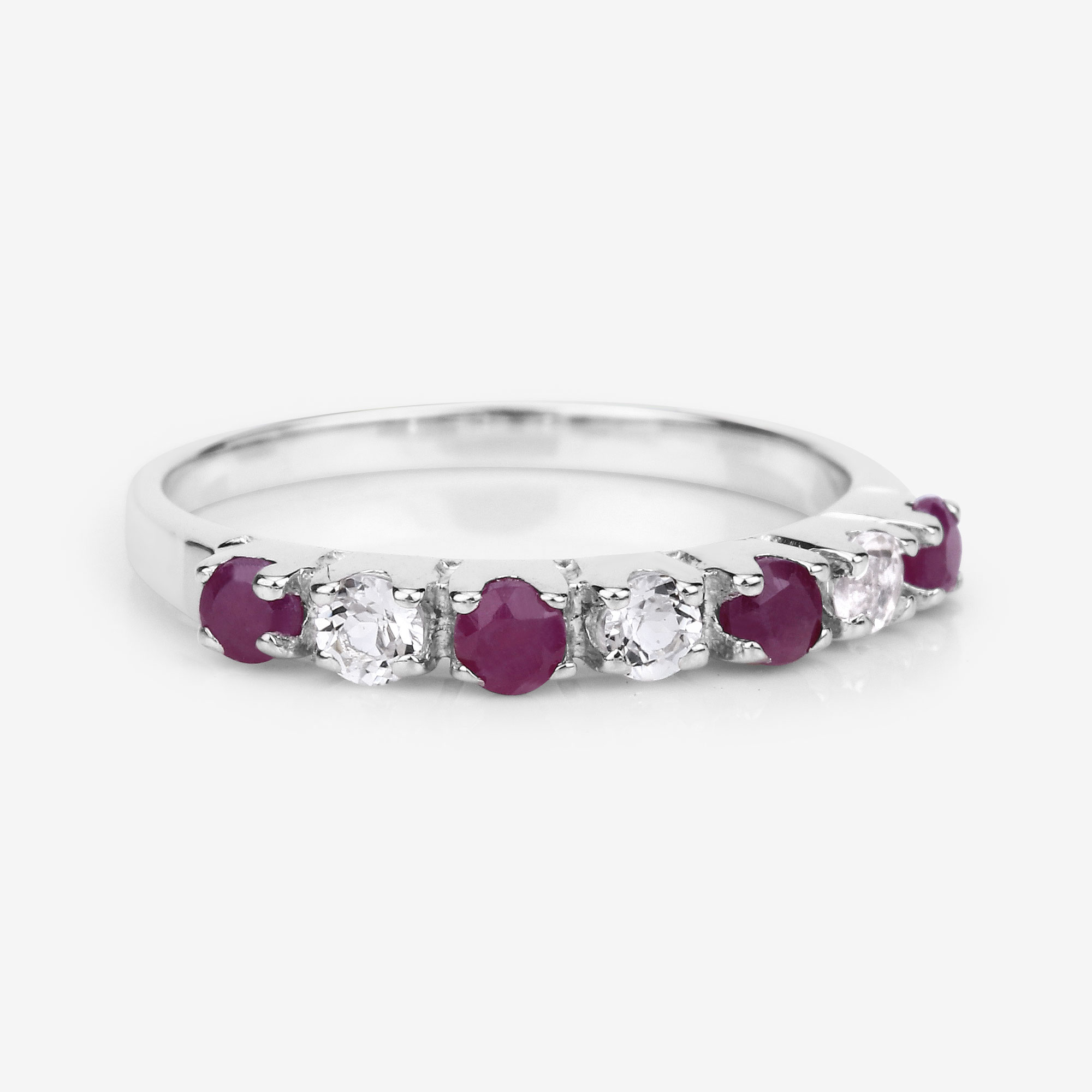 0.51 Carat Genuine Ruby and White Topaz .925 Sterling Silver Ring