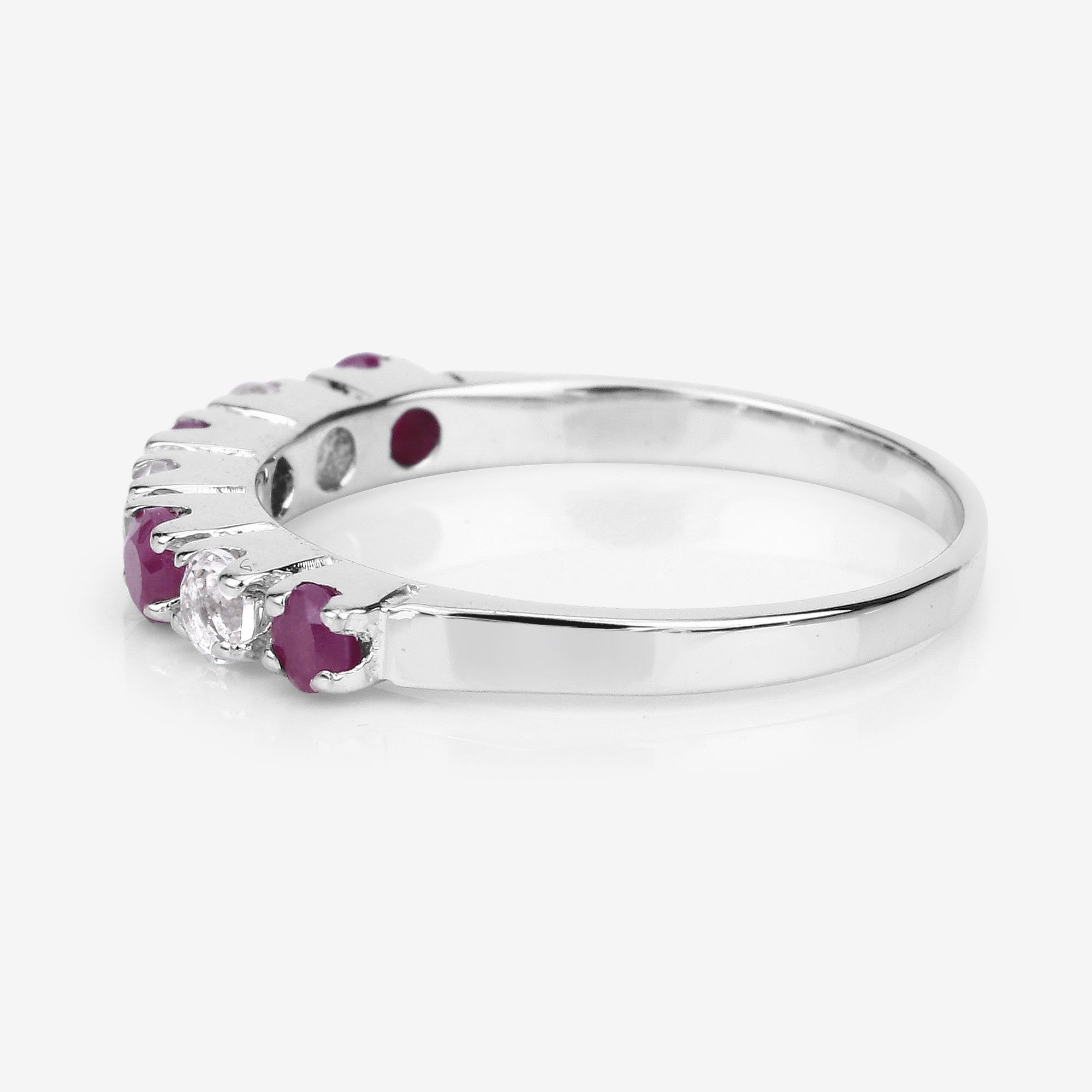 0.51 Carat Genuine Ruby and White Topaz .925 Sterling Silver Ring