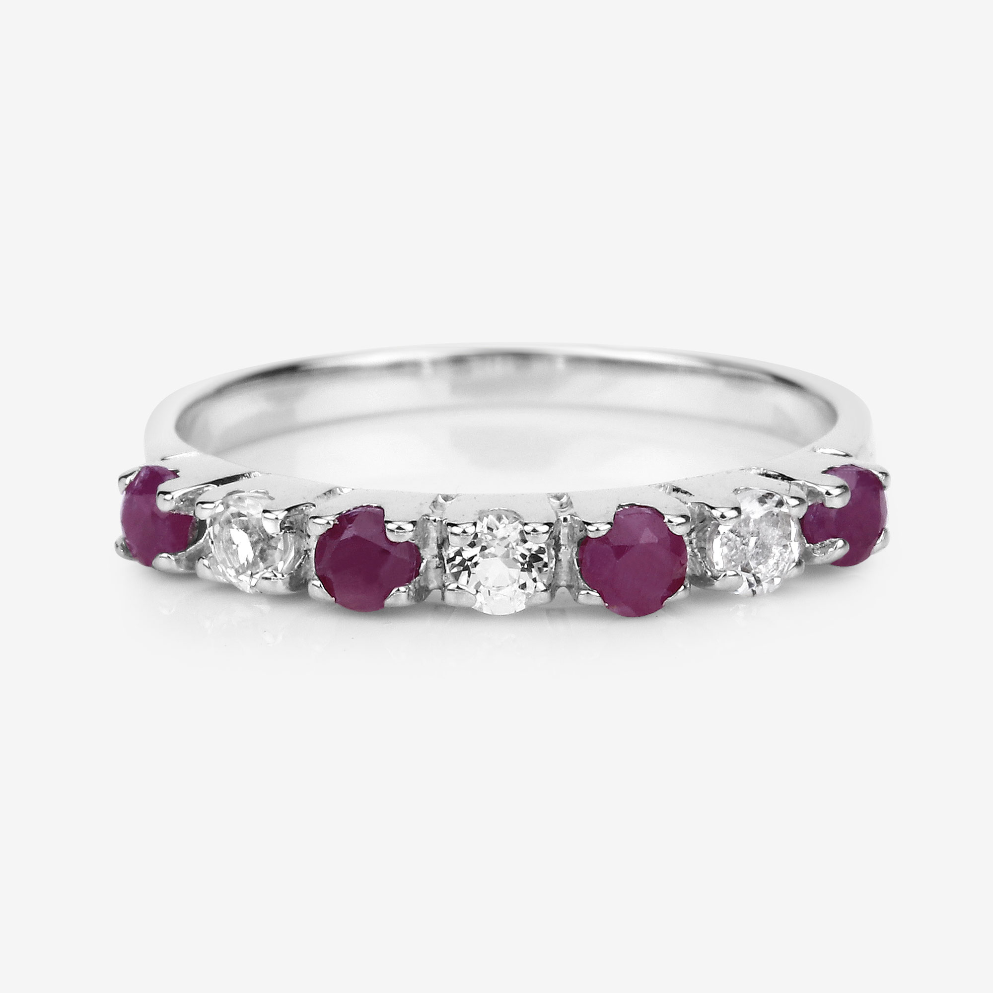 0.51 Carat Genuine Ruby and White Topaz .925 Sterling Silver Ring