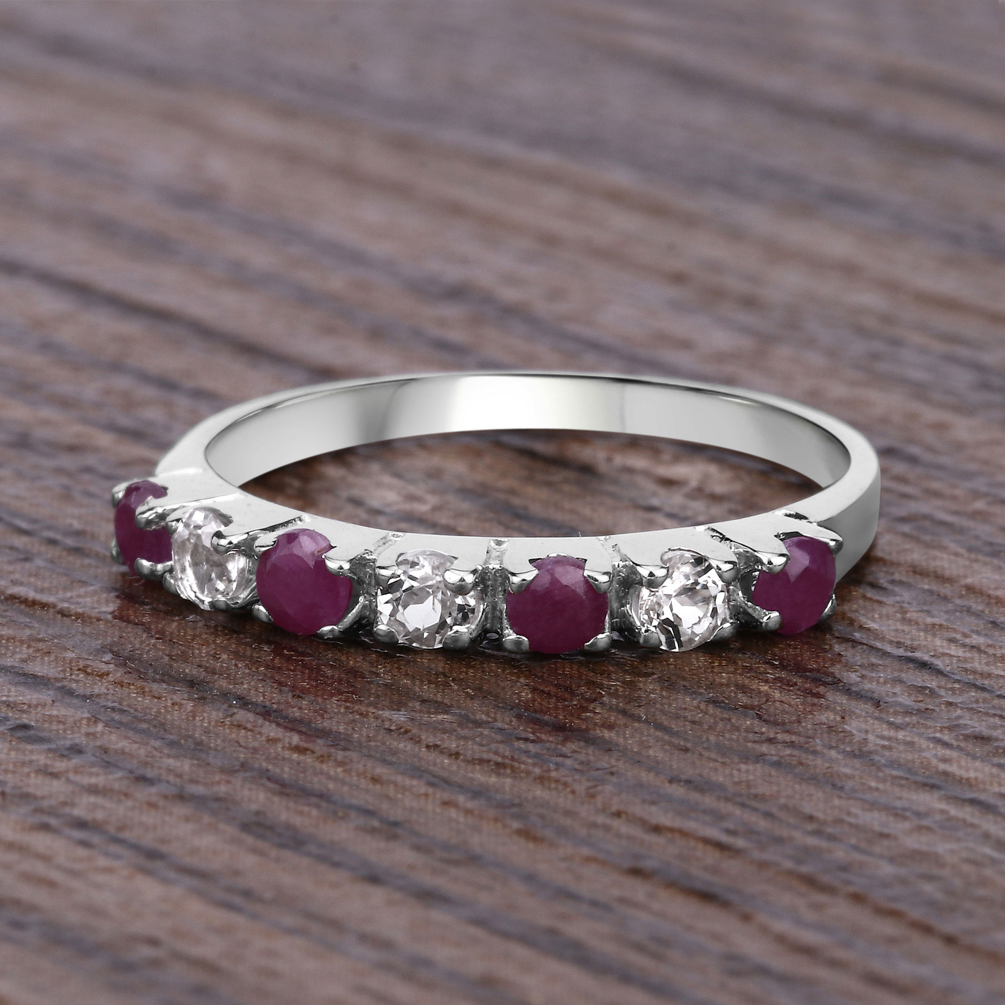 0.51 Carat Genuine Ruby and White Topaz .925 Sterling Silver Ring