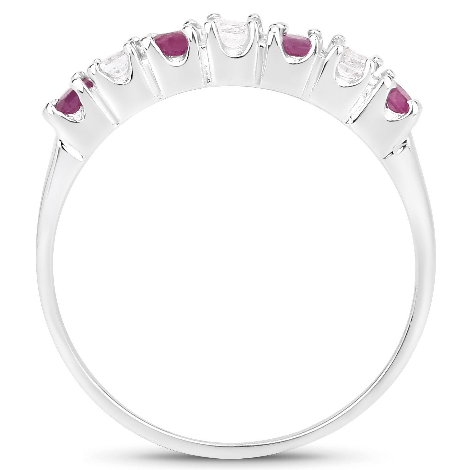 0.51 Carat Genuine Ruby and White Topaz .925 Sterling Silver Ring