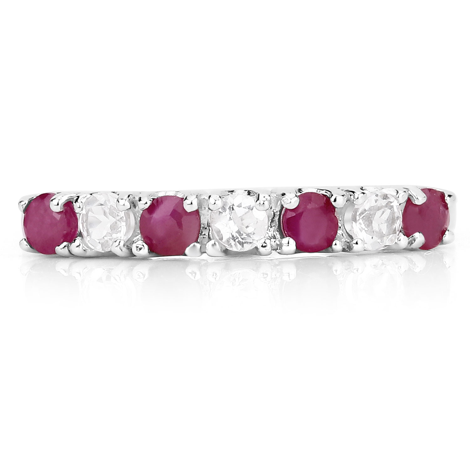 0.51 Carat Genuine Ruby and White Topaz .925 Sterling Silver Ring