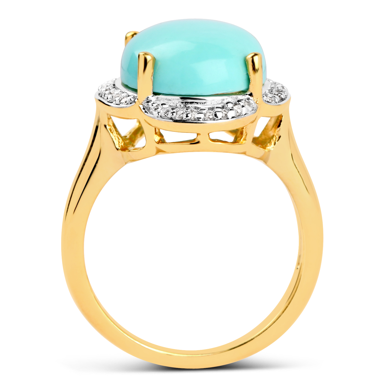 14K Yellow Gold Plated 7.04 Carat Genuine Turquoise & White Topaz .925 Sterling Silver Ring