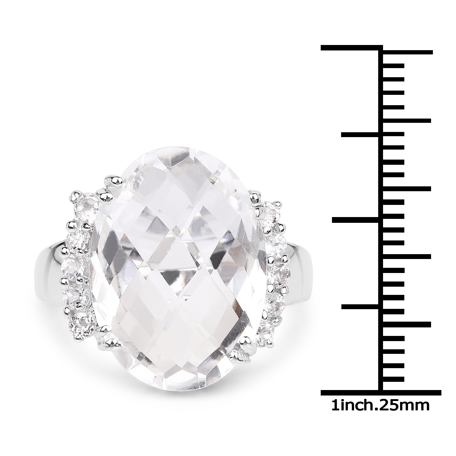 11.40 Carat 925 Sterling Silver Genuine Crystal Quartz and White Topaz Ring Multiple Sizes