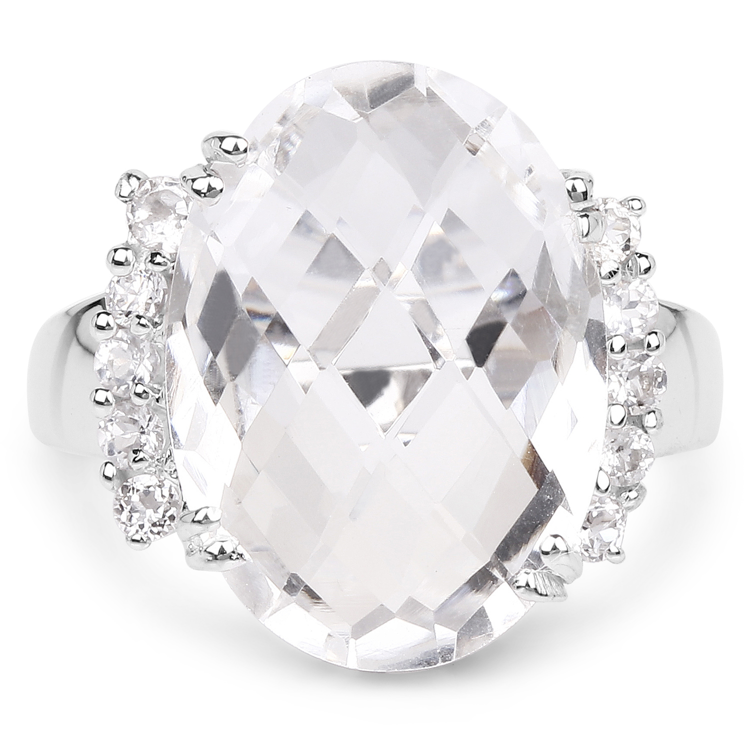 11.40 Carat Genuine Crystal Quartz and White Topaz .925 Sterling Silver Ring
